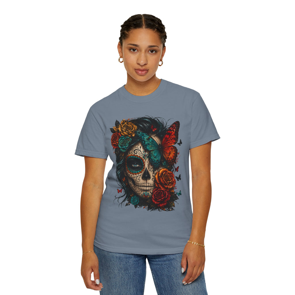 Day of the Dead Sugar Skull T-Shirt — Floral Calavera Graphic Tee. Midnight Eye, LLC.