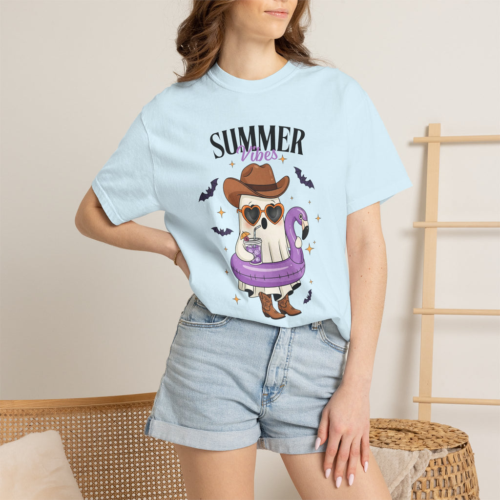 Spooky Summer Ghost T-Shirt — Cute Cowboy Hat & Sunglasses Funny Tee - Midnight Eye, LLC