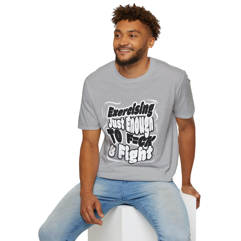 T-Shirt — Sarcastic Humor Tee - Retro Bold Fitness Tee - "Exercise Just Enough to F*ck & Fight" - Midnight Eye, LLC