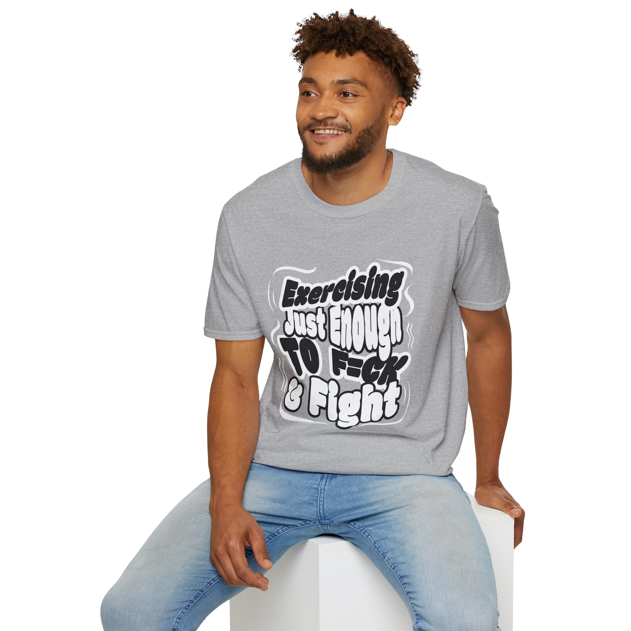 T-Shirt — Sarcastic Humor Tee - Retro Bold Fitness Tee - "Exercise Just Enough to F*ck & Fight" - Midnight Eye, LLC
