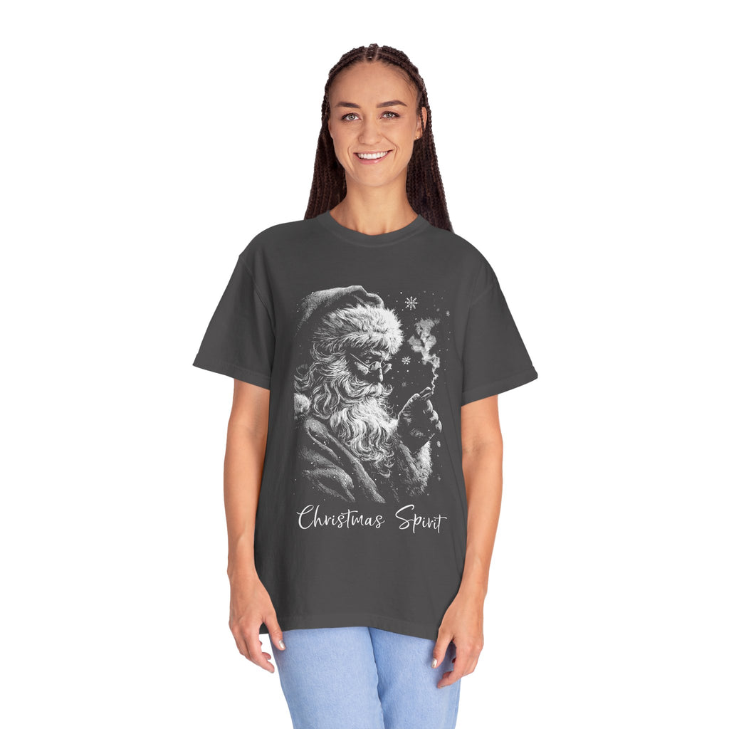 Santa Smoking Pipe T-Shirt — "Christmas Spirit" Vintage Holiday Tee