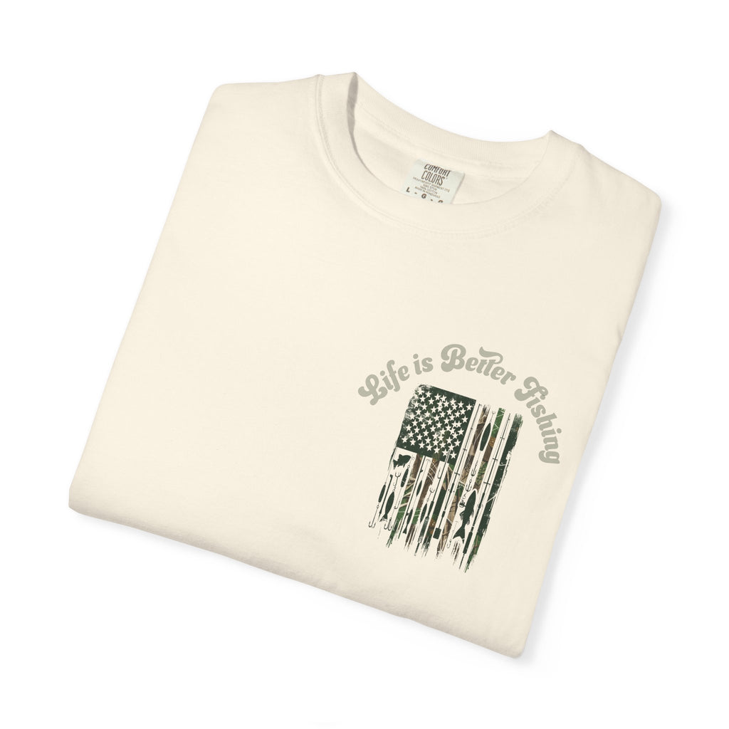 Fishing Flag T-Shirt — "Life is Better Fishing" Graphic Tee - Patriotic Tee - Father's Day T-Shirt - Midnight Eye, LLC