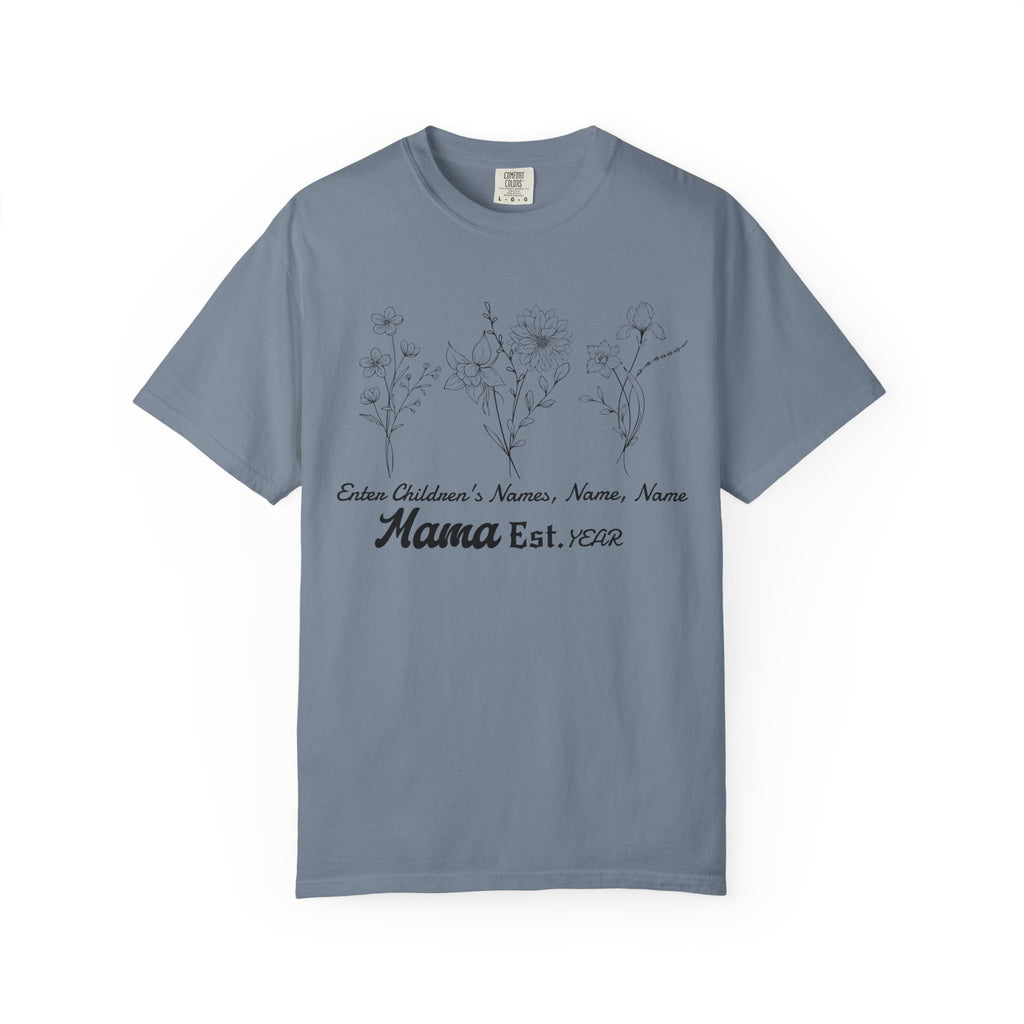Mama Est. Personalized Floral T-Shirt — Child Name & Birth Year Tee - Midnight Eye, LLC