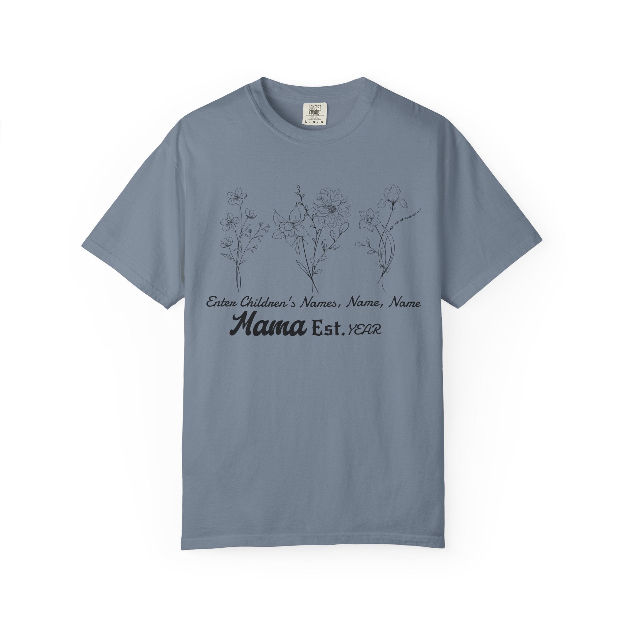 Mama Est. Personalized Floral T-Shirt — Child Name & Birth Year Tee