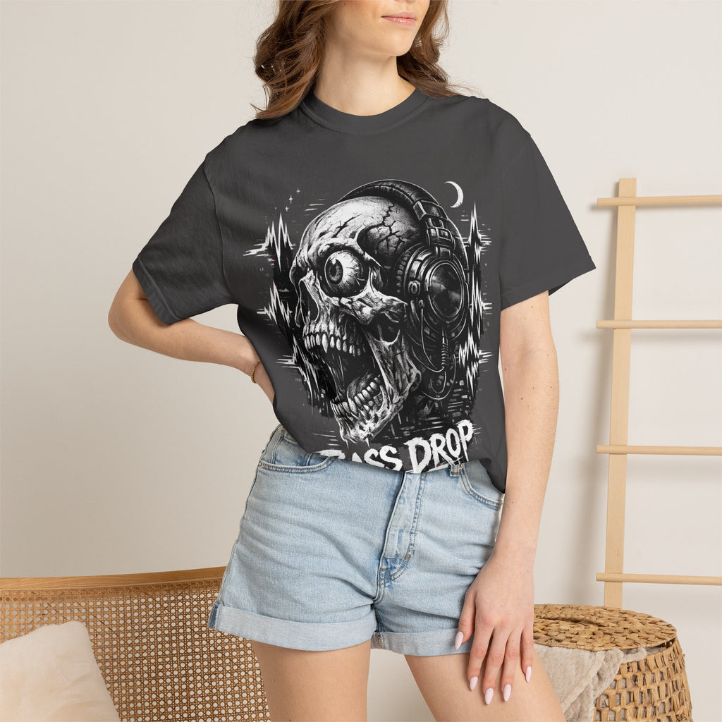 Bass Drop Skull T-Shirt — DJ Headphones Graphic Tee - Streetwear T-Shirt. Midnight Eye, LLC