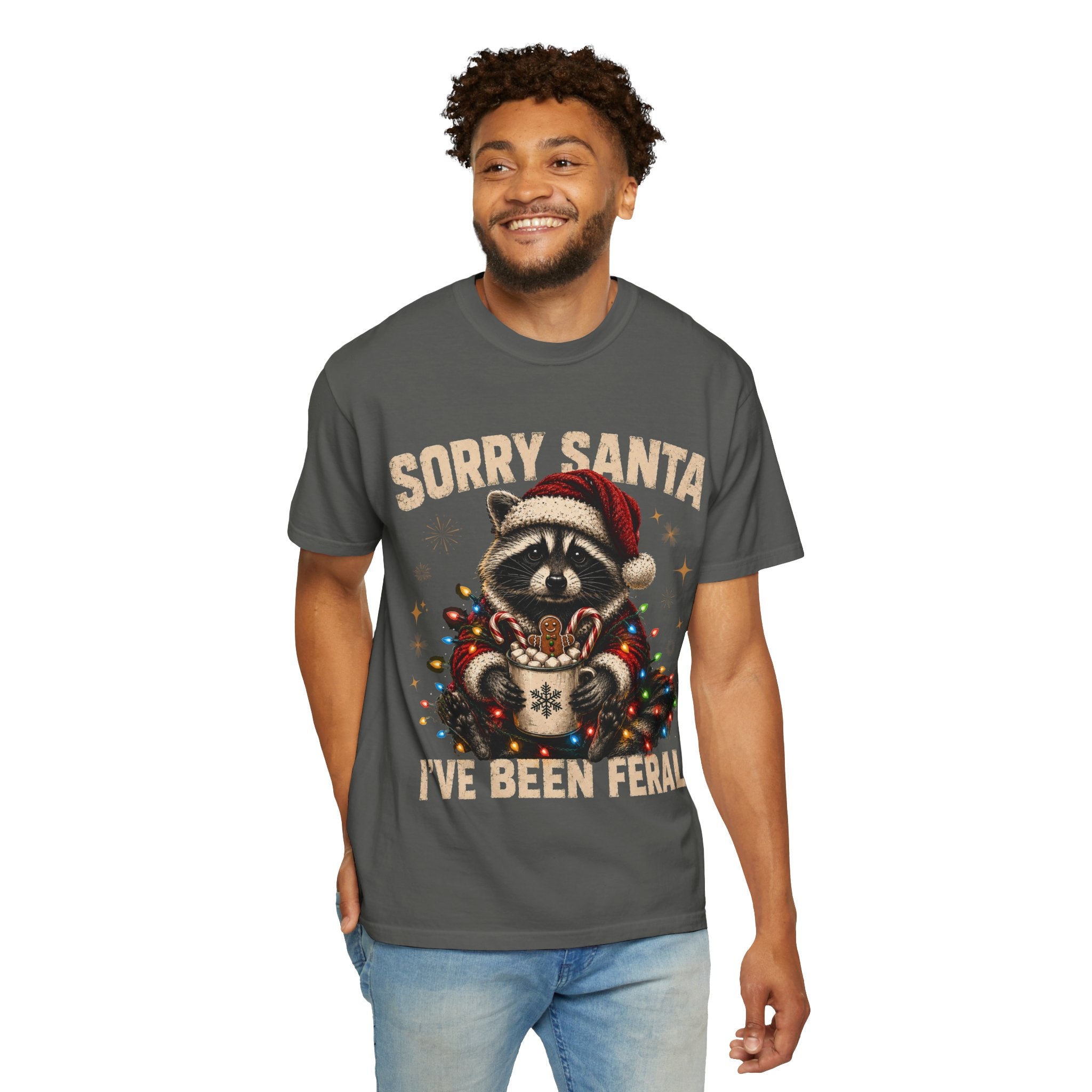 Sorry Santa I've Been Feral Cute Raccoon Christmas T-Shirt - Funny Racoon Tee