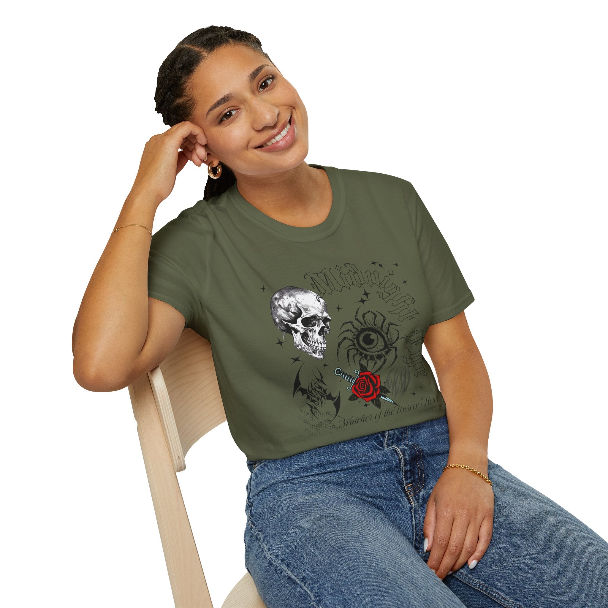 Skull & Red Rose Graphic T-Shirt – Mystic Eye, Tarot - Inspired Gothic Tee - Vintage Tee - Dark Aesthetic T-Shirt - Midnight Eye, LLC
