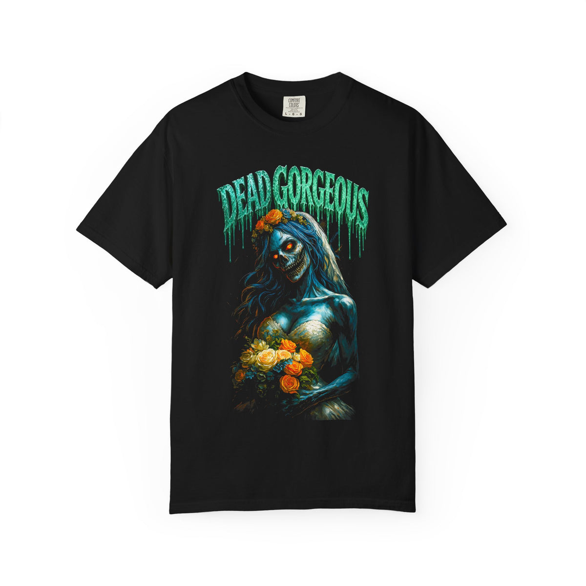 Dead Gorgeous T-Shirt — Gothic Zombie Floral Tee. Midnight Eye, LLC.