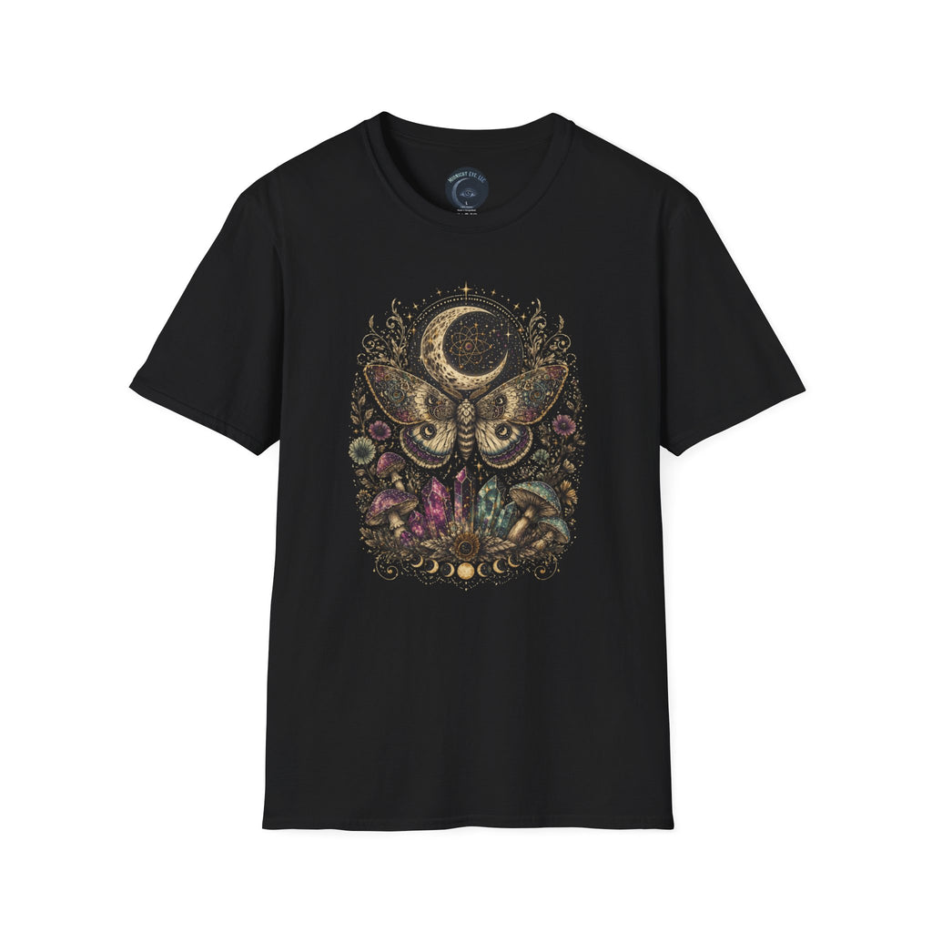 Mystic Moon Moth T-Shirt — Celestial Moth & Crescent Moon Graphic Tee - Midnight Eye, LLC
