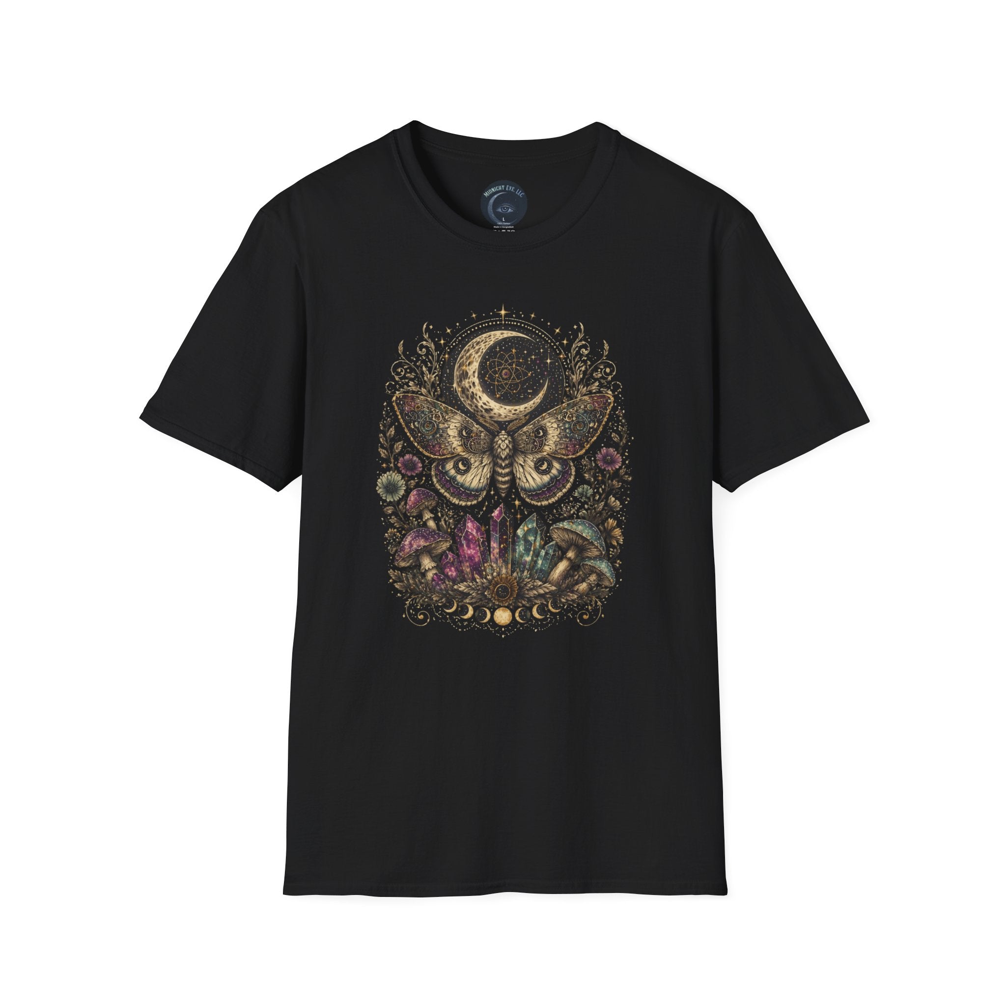 Mystic Moon Moth T-Shirt — Celestial Moth & Crescent Moon Graphic Tee - Midnight Eye, LLC