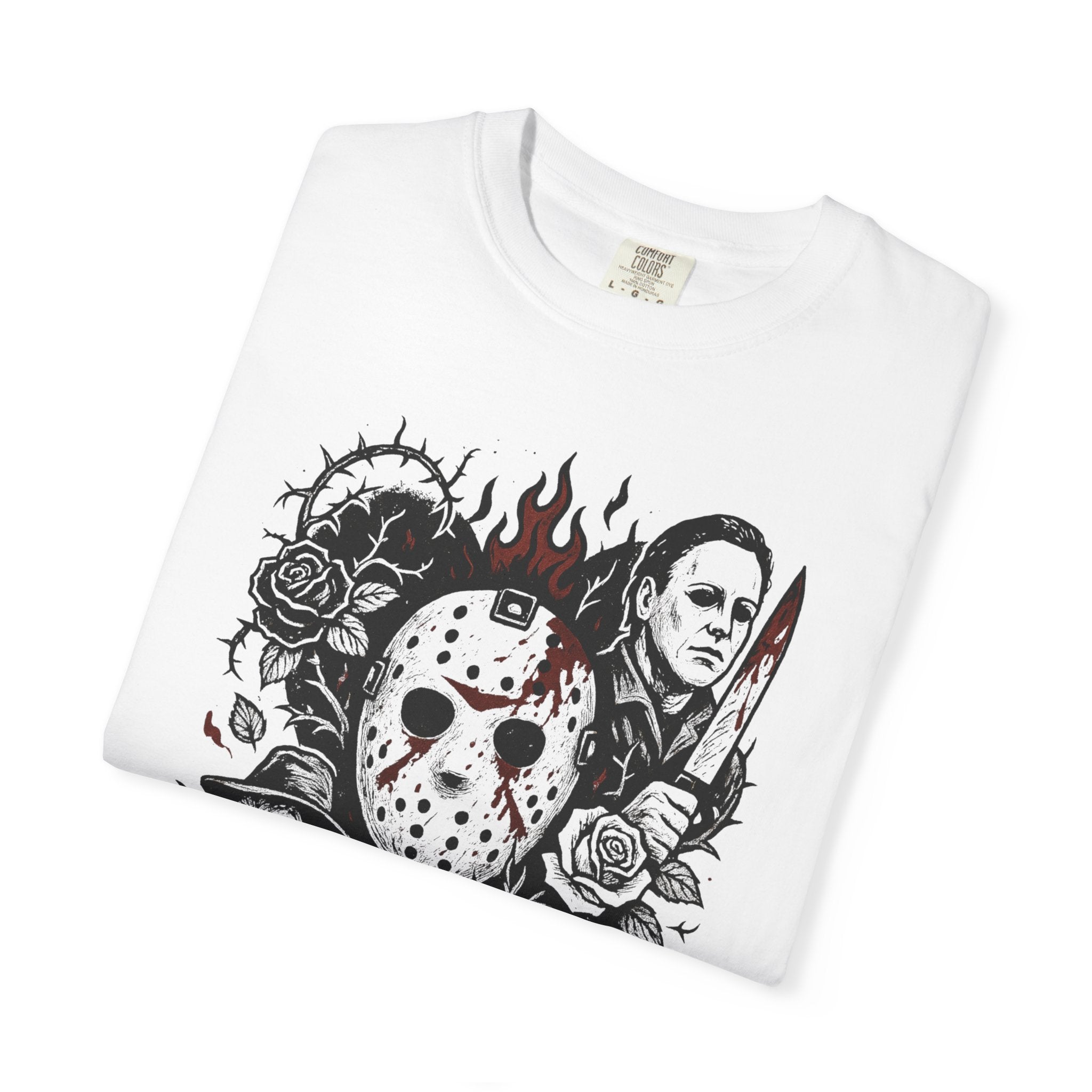 Horror Icons T-Shirt — Spooky Movie Killers Vintage Horror Mashup Tee. Midnight Eye, LLC
