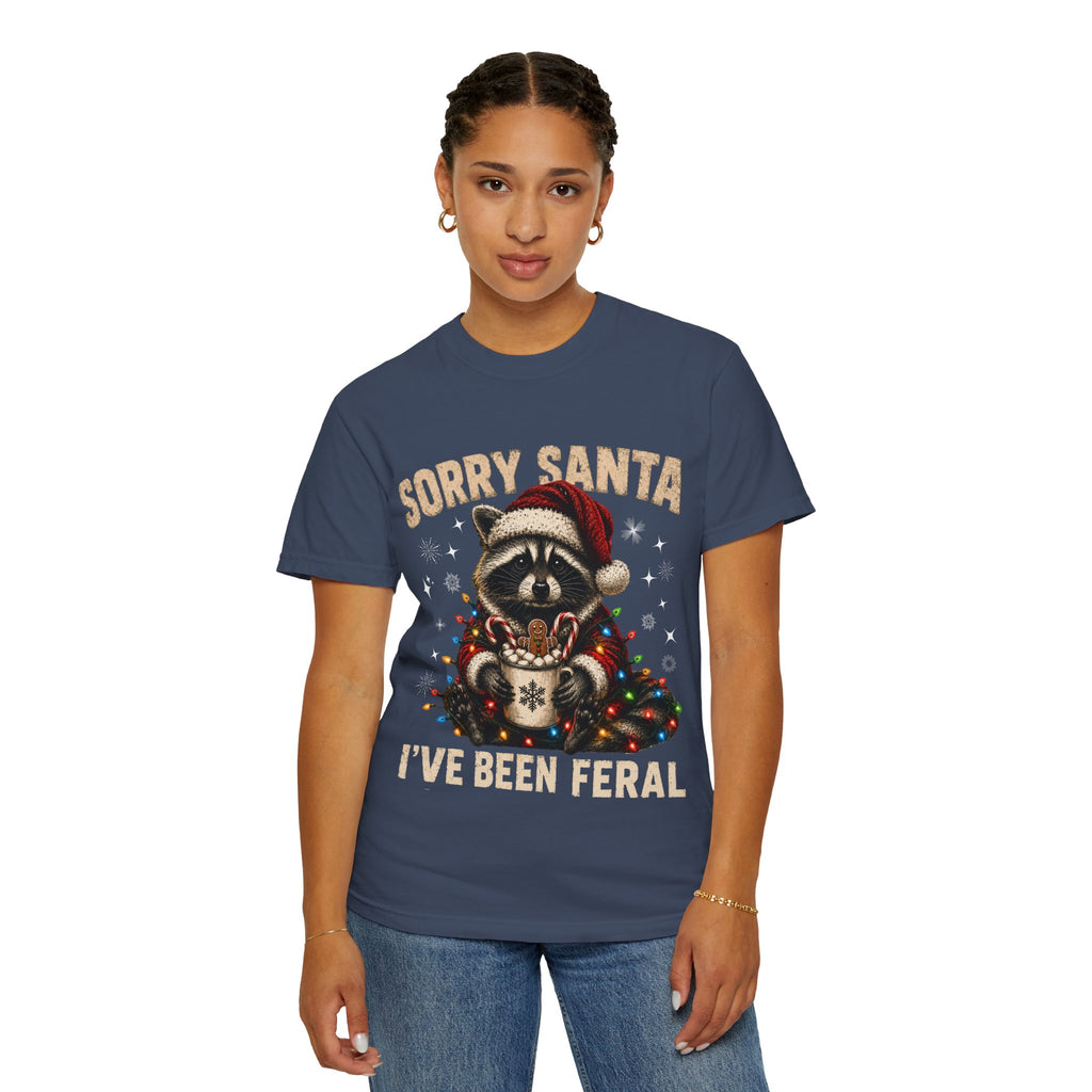 Sorry Santa I've Been Feral Cute Raccoon Christmas T-Shirt - Funny Racoon Tee