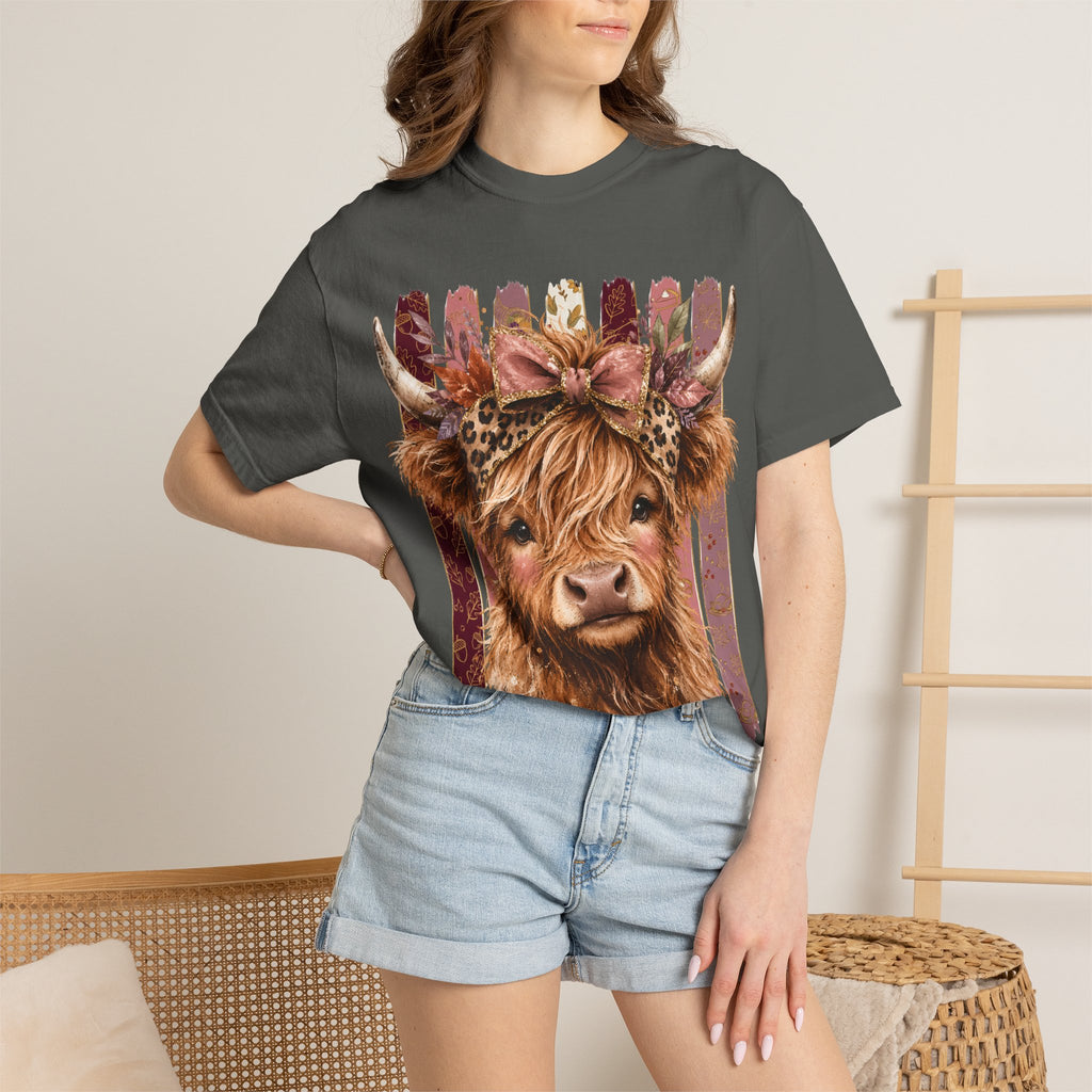 Highland Cow Floral Tee — Cute Cow Graphic T-Shirt