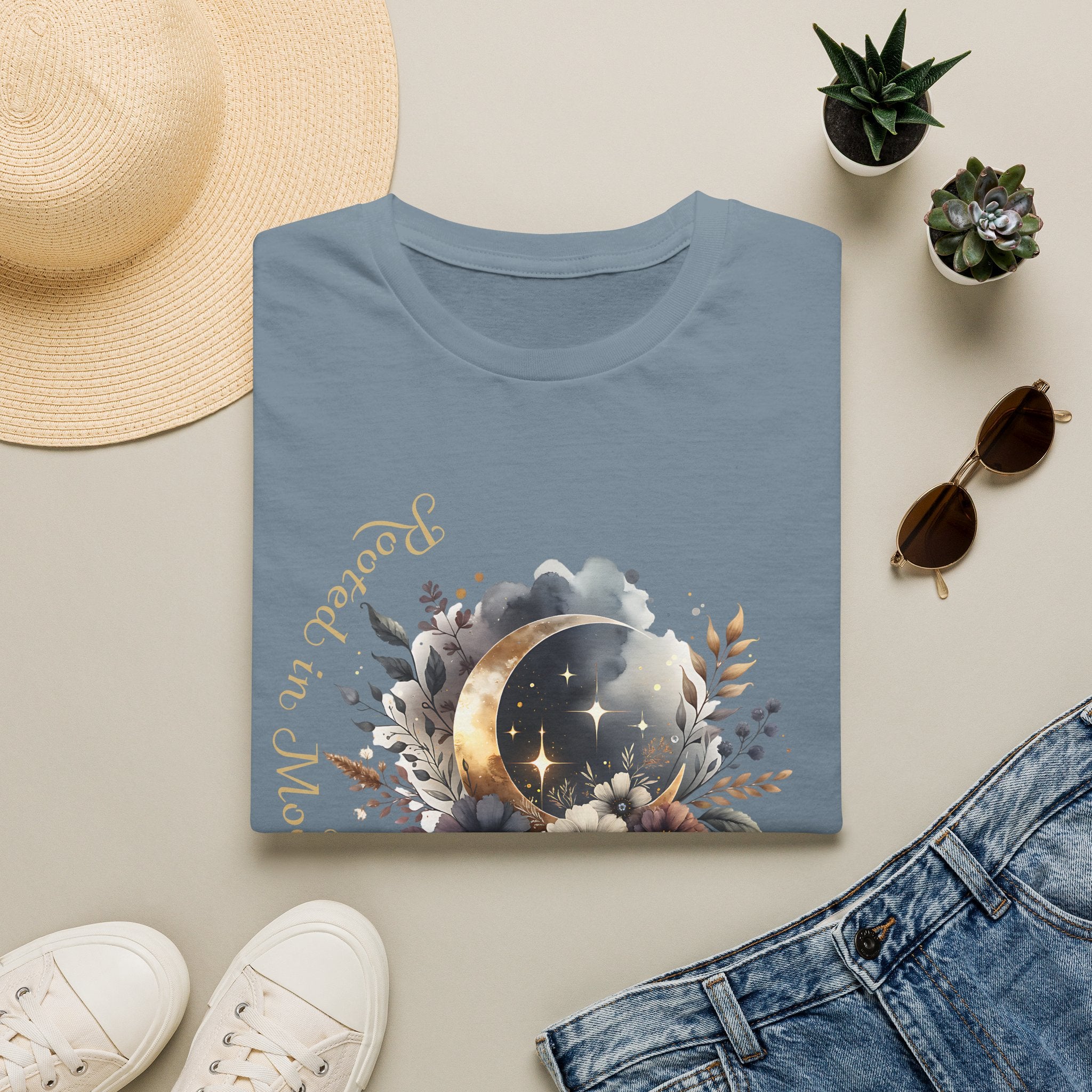 Moonlight Floral T-Shirt — 'Rooted in Moonlight' Celestial Floral Graphic Tee - Mystical Tee - Midnight Eye, LLC