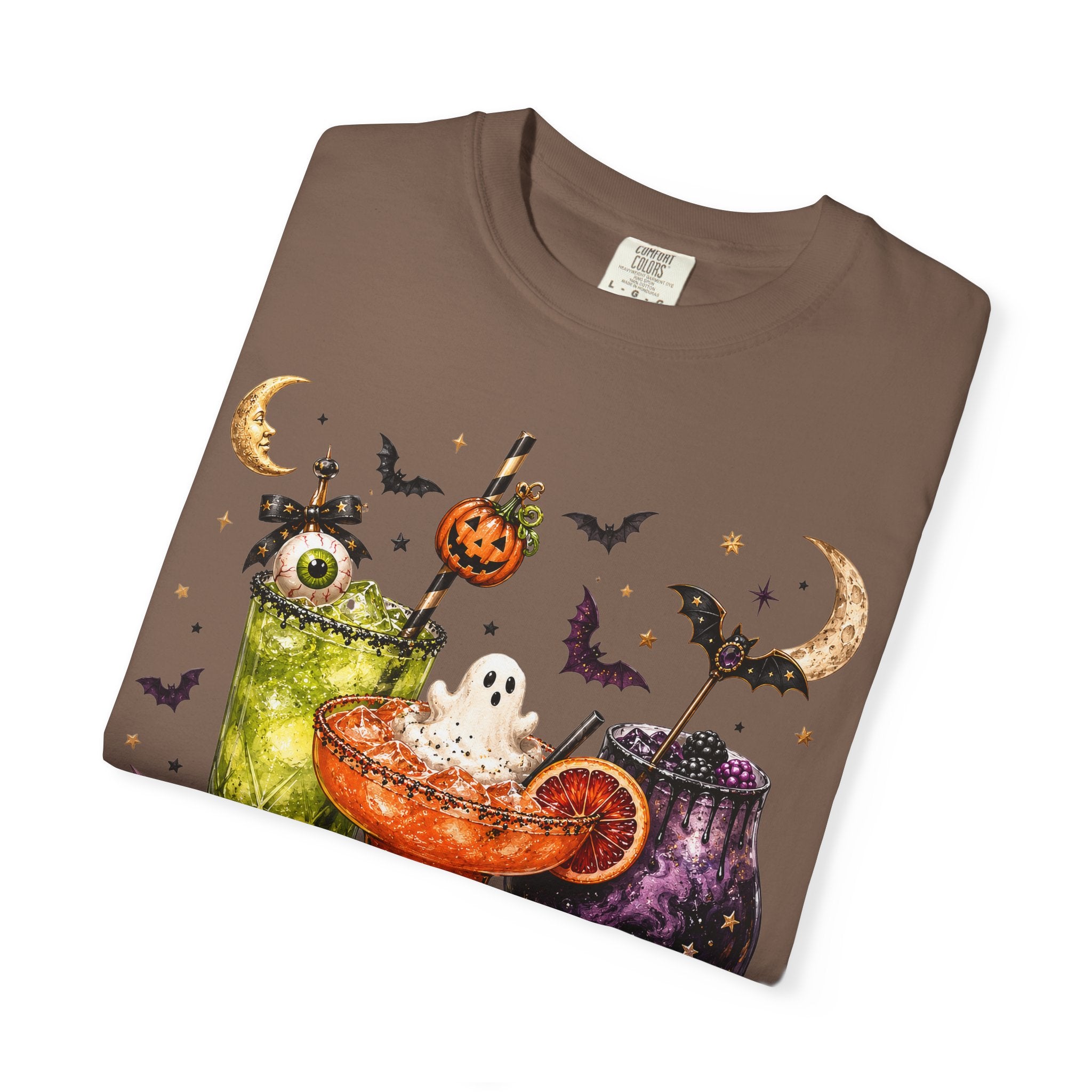 Halloween Cocktail T-Shirt — Spooky Drinks, Cute Bats & Pumpkins. Midnight Eye, LLC