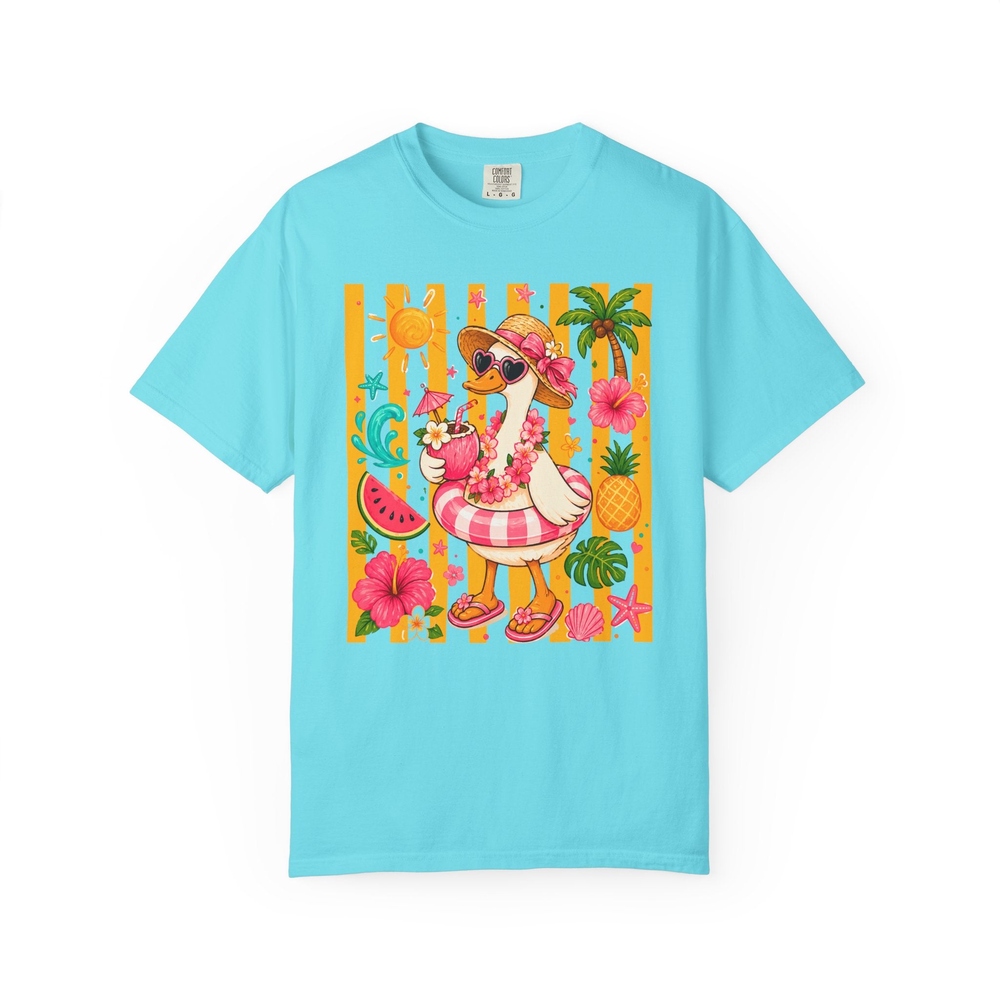 Silly Goose & Flamingo Tropical Beach Tee — Summer Vacation Shirt. Midnight Eye, LLC