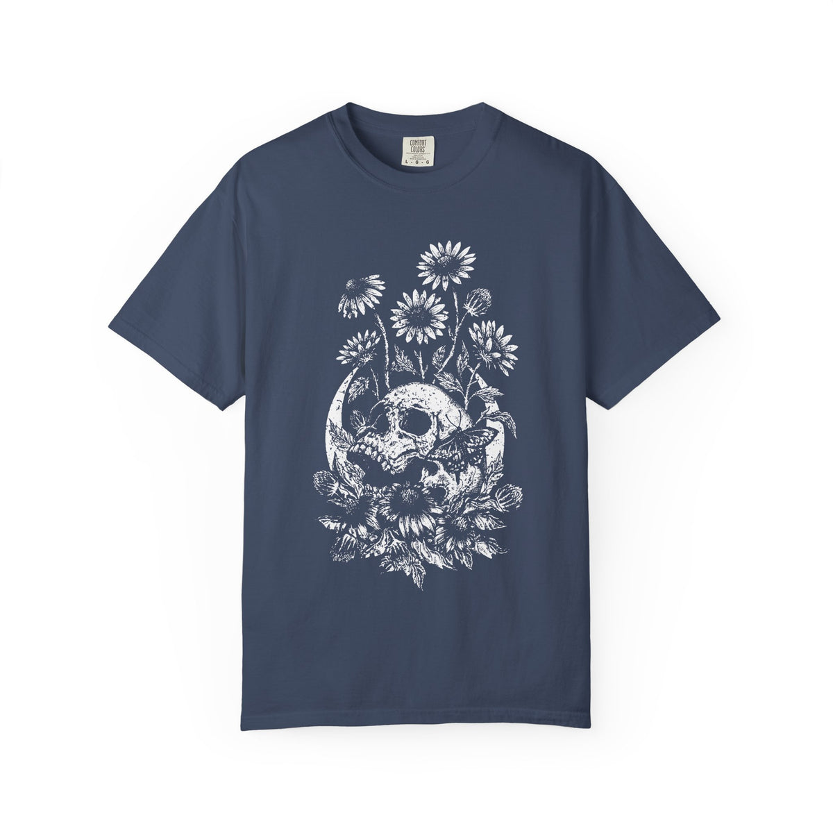 Moon Skull & Daisies Graphic T-Shirt - Half Tone Alternative Tee. Midnight Eye, LLC