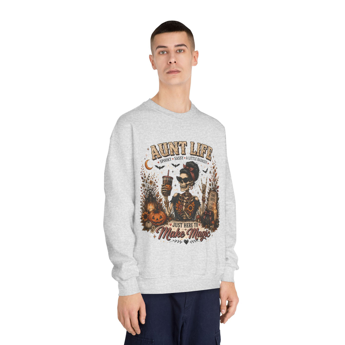 Aunt Life Halloween Sweatshirt — Just Here to Make Magic Crewneck. Midnight Eye, LLC