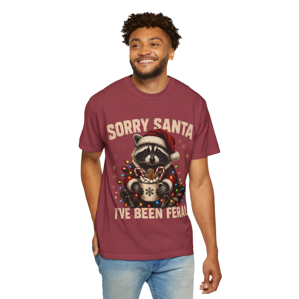 Sorry Santa I've Been Feral Cute Raccoon Christmas T-Shirt - Funny Racoon Tee