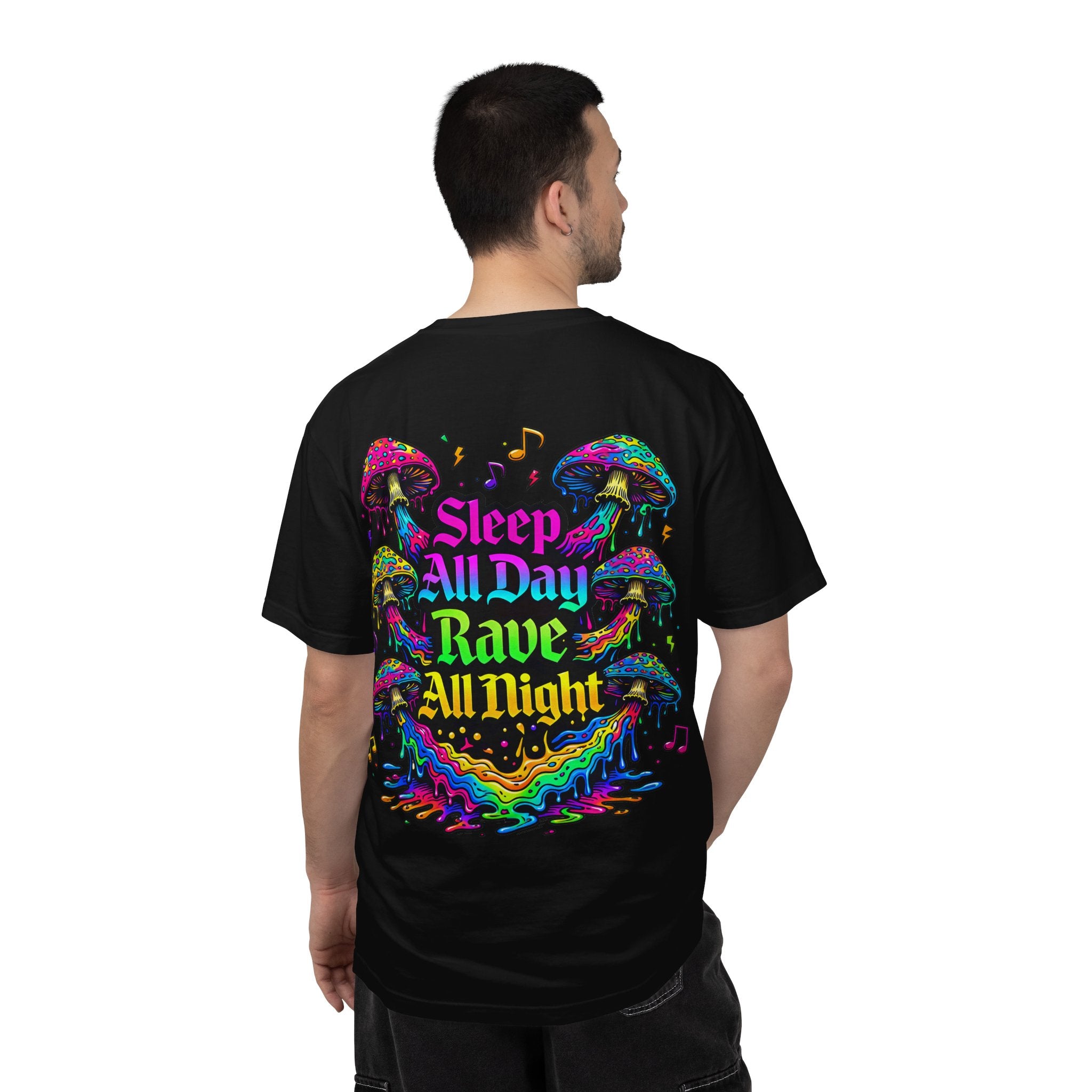 Rave Mushroom T-Shirt — “Mushroom Powered” Psychedelic Festival Tee - Midnight Eye, LLC