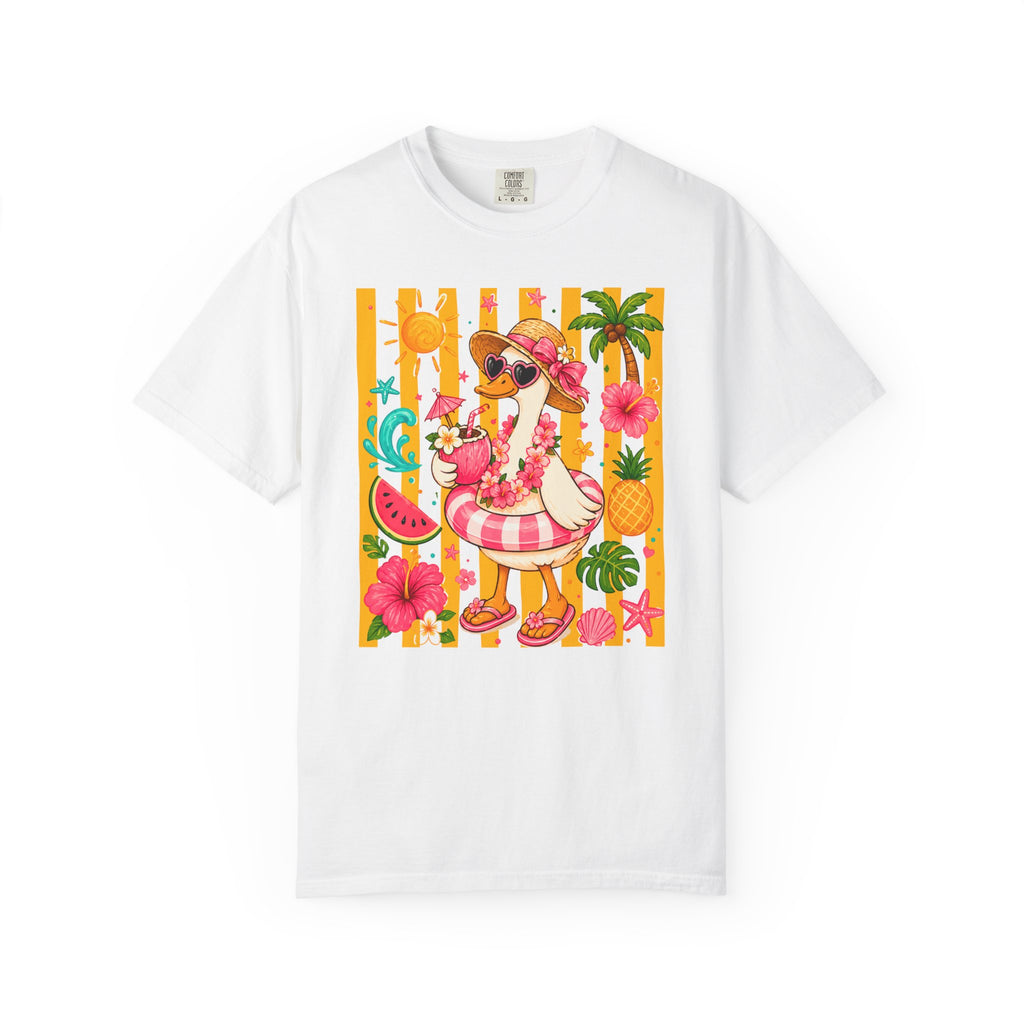 Silly Goose & Flamingo Tropical Beach Tee — Summer Vacation Shirt - Midnight Eye, LLC