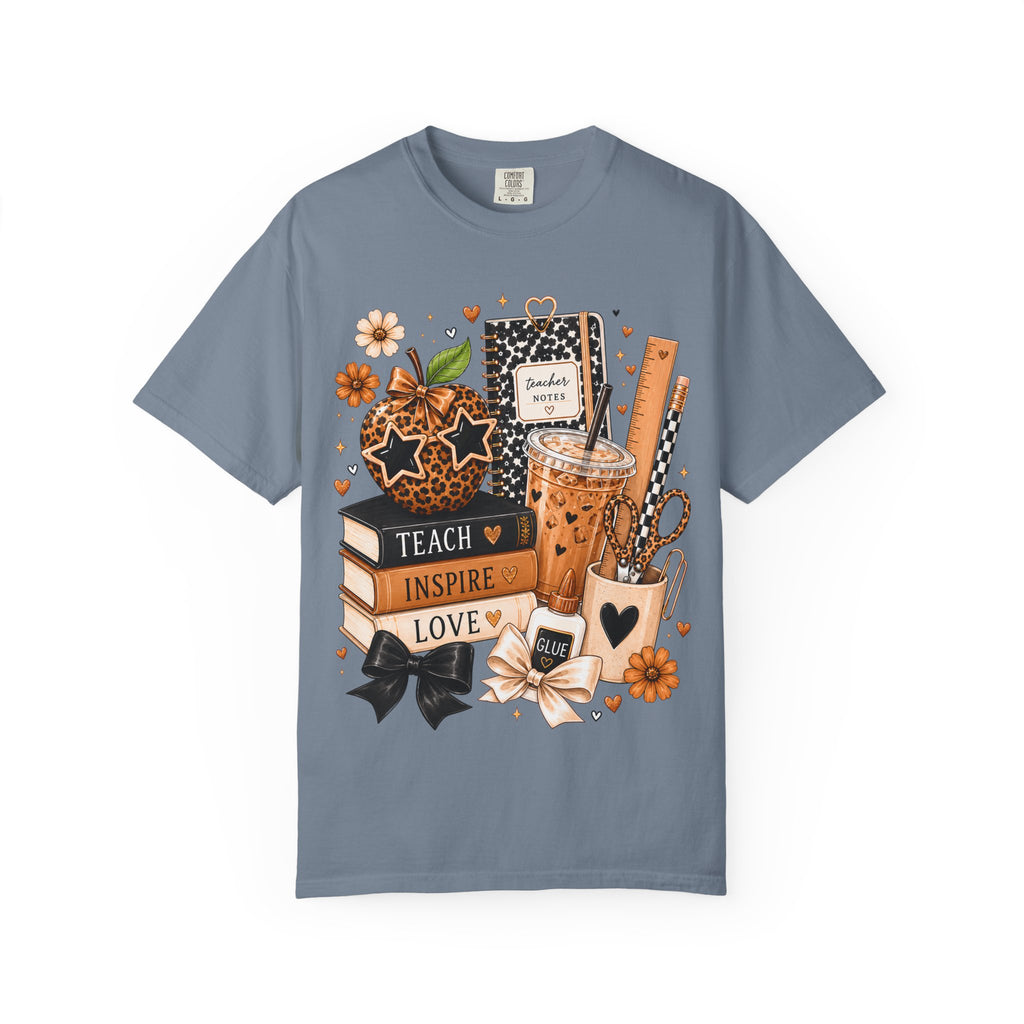 Teacher Life T‑Shirt — Teach Inspire Love Fall Apple & Coffee Graphic Tee