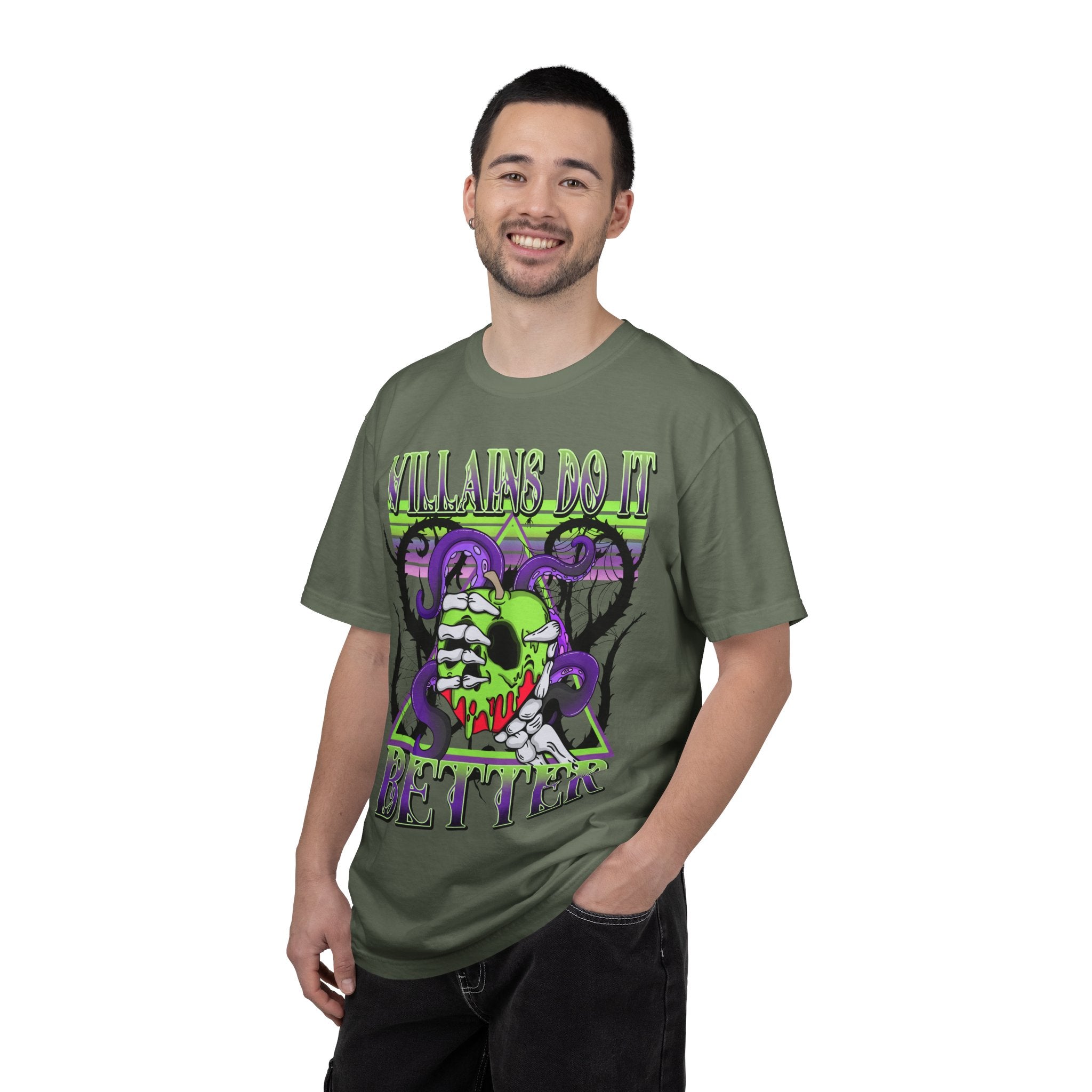 Villains Do It Better Graphic T-Shirt — Neon Monster Skull Tee. Midnight Eye, LLC
