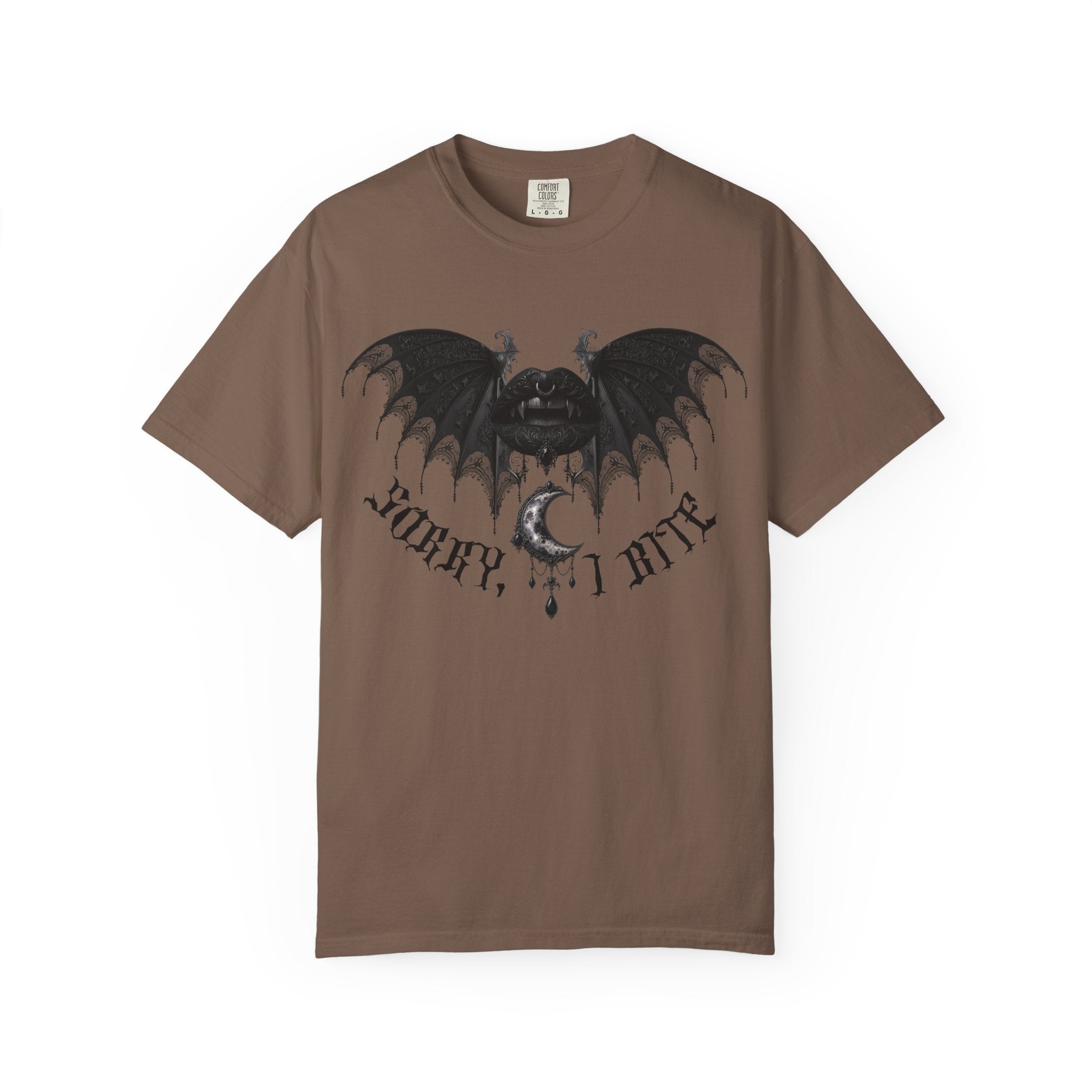 Gothic Bat Wings T‑Shirt — Dark Vampire Black Lips Graphic Tee. Midnight Eye, LLC