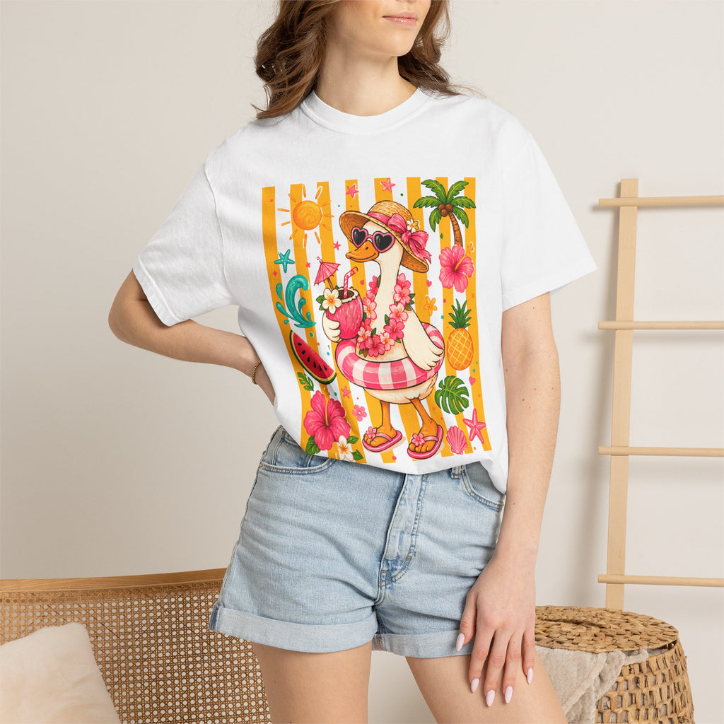 Silly Goose & Flamingo Tropical Beach Tee — Summer Vacation Shirt. Midnight Eye, LLC