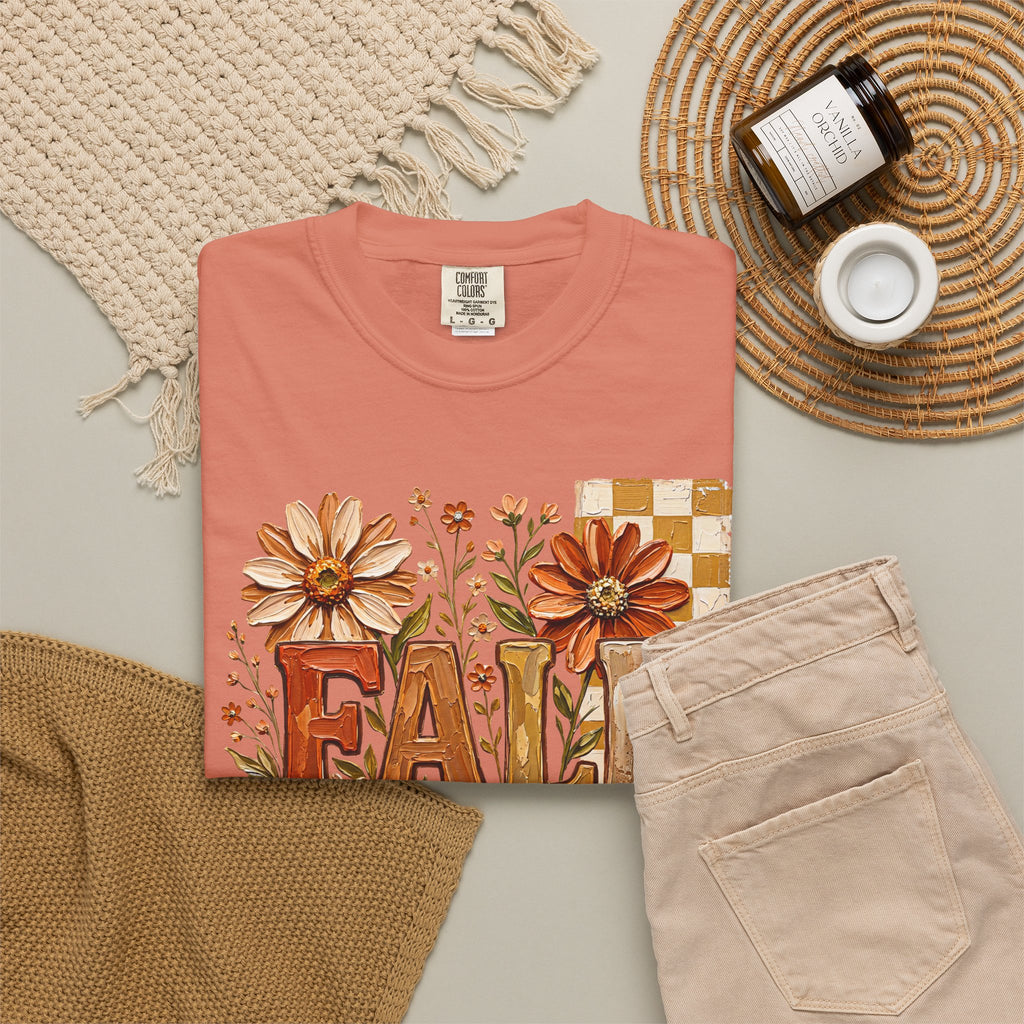 Fall Floral Pumpkin T-Shirt — Rustic Autumn Graphic Tee. Midnight Eye, LLC