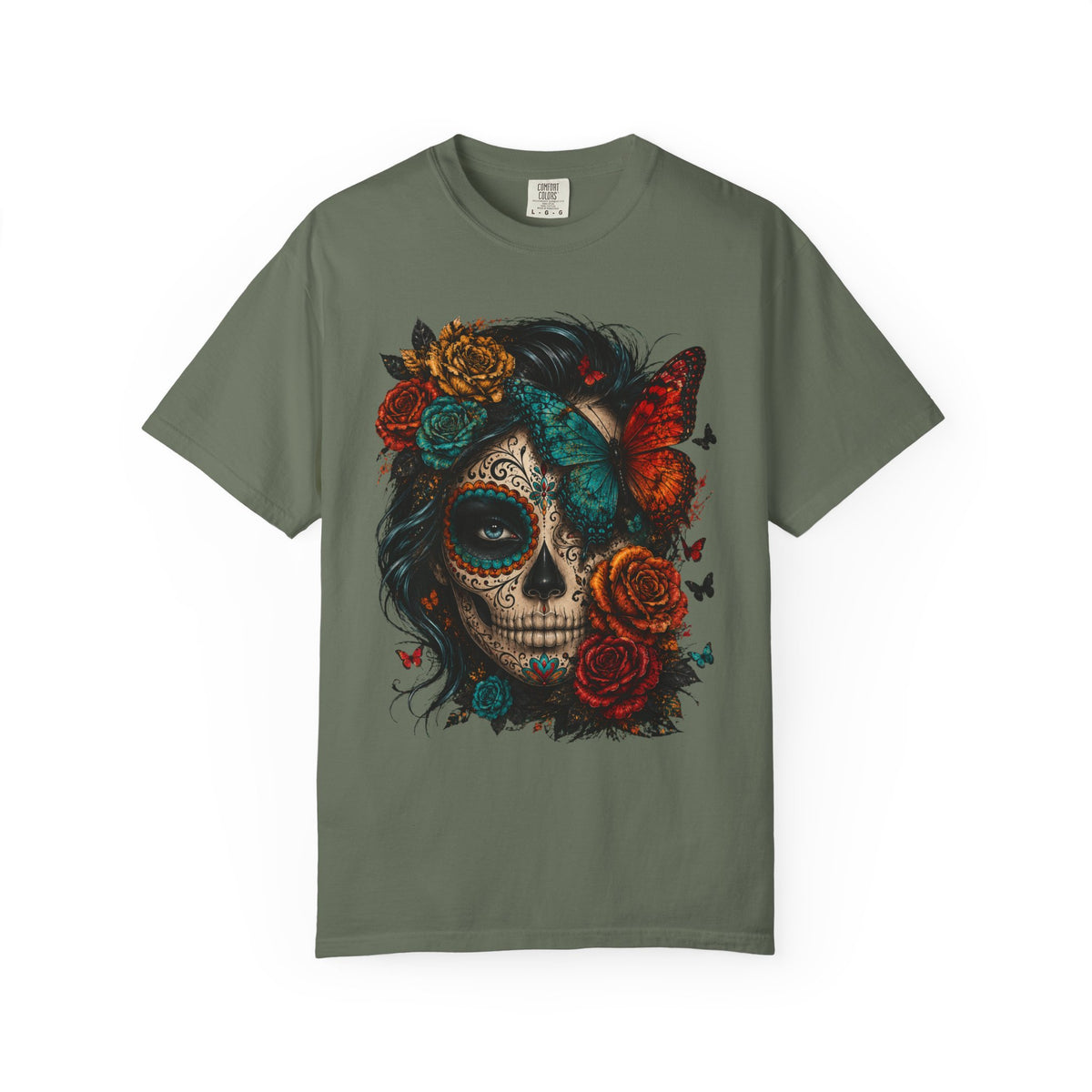 Day of the Dead Sugar Skull T-Shirt — Floral Calavera Graphic Tee. Midnight Eye, LLC.