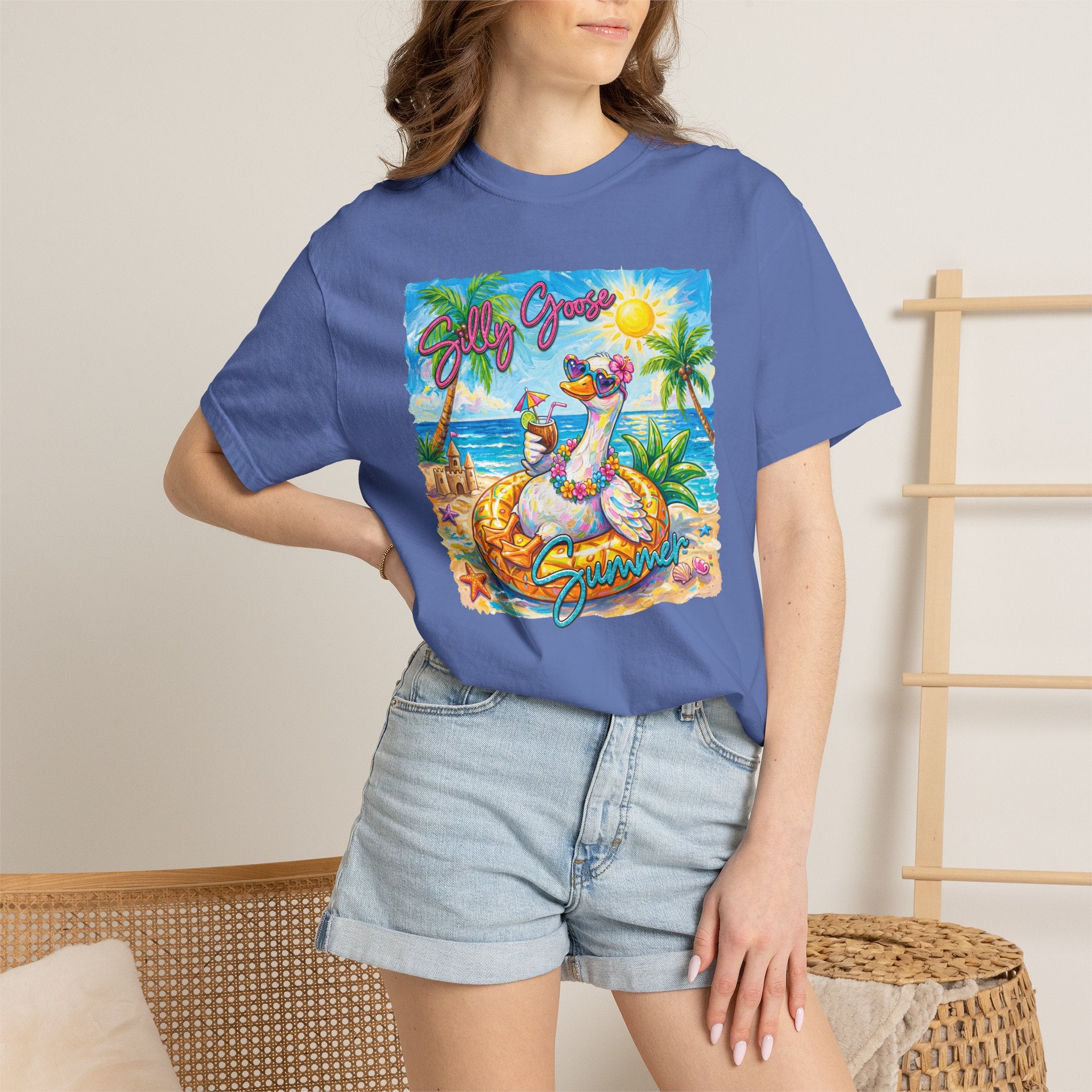 Silly Goose Summer T-Shirt - Colorful Summer Girl Tee - Beach Tee - Tropical T-Shirt - Midnight Eye, LLC