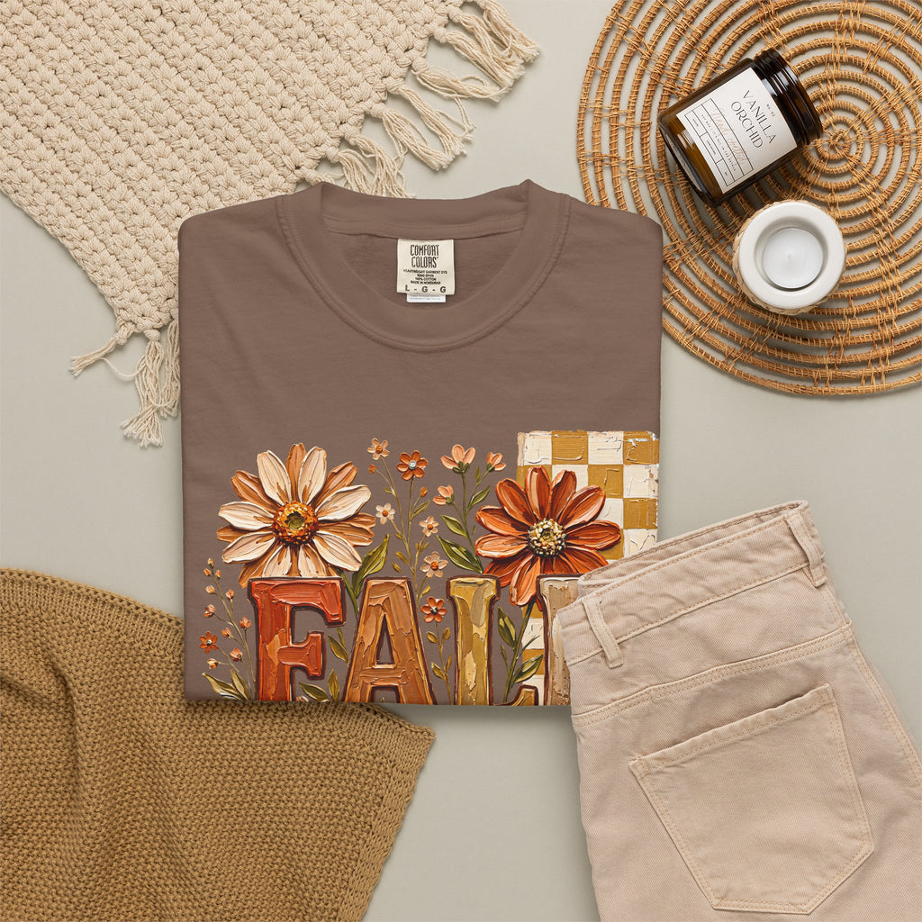 Fall Floral Pumpkin T-Shirt — Rustic Autumn Graphic Tee. Midnight Eye, LLC