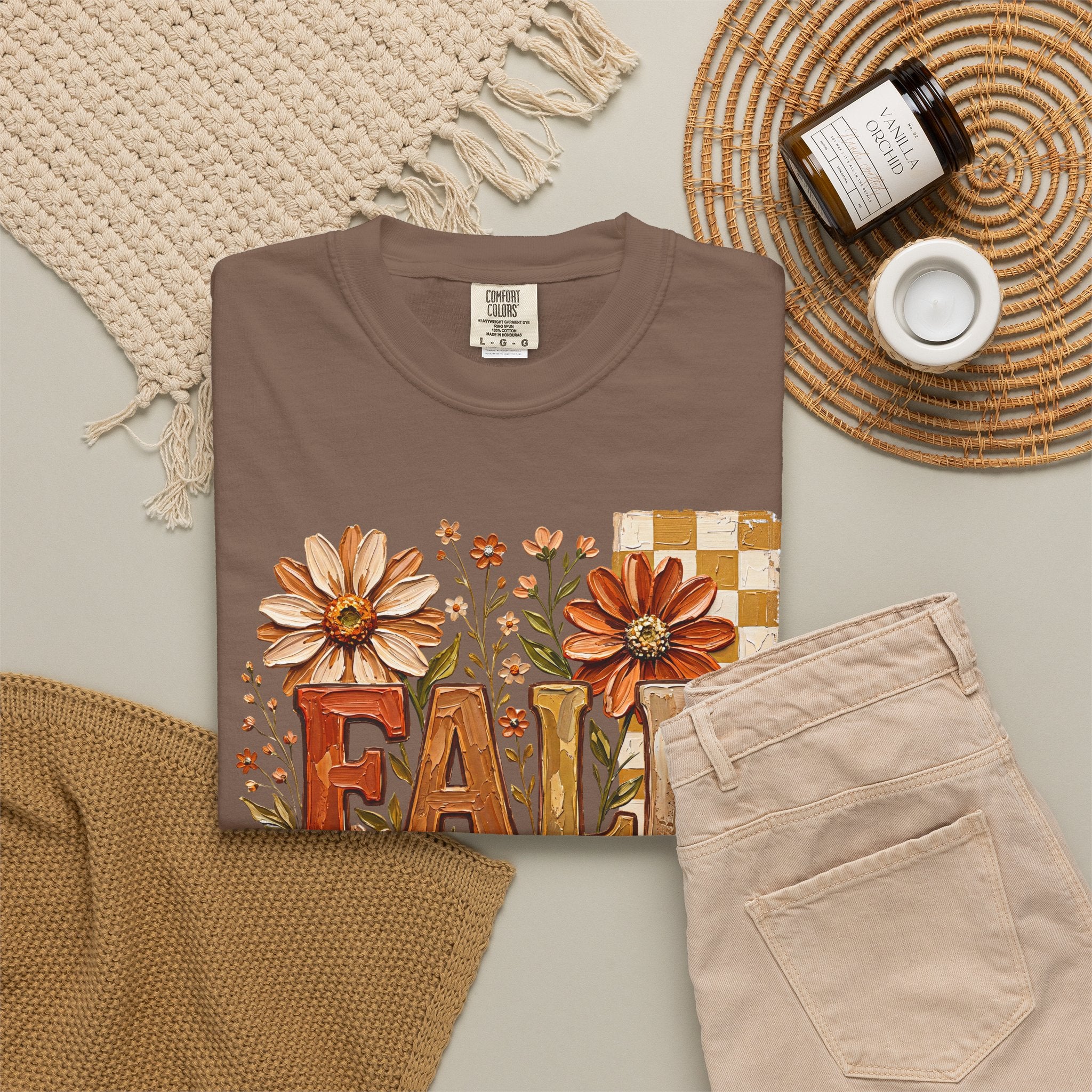 Fall Floral Pumpkin T-Shirt — Rustic Autumn Graphic Tee. Midnight Eye, LLC