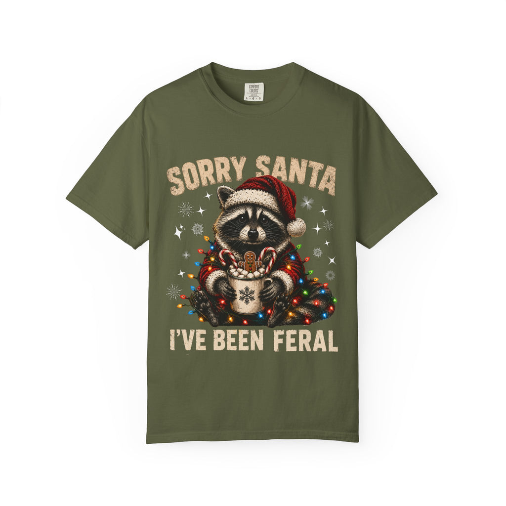 Sorry Santa I've Been Feral Cute Raccoon Christmas T-Shirt - Funny Racoon Tee
