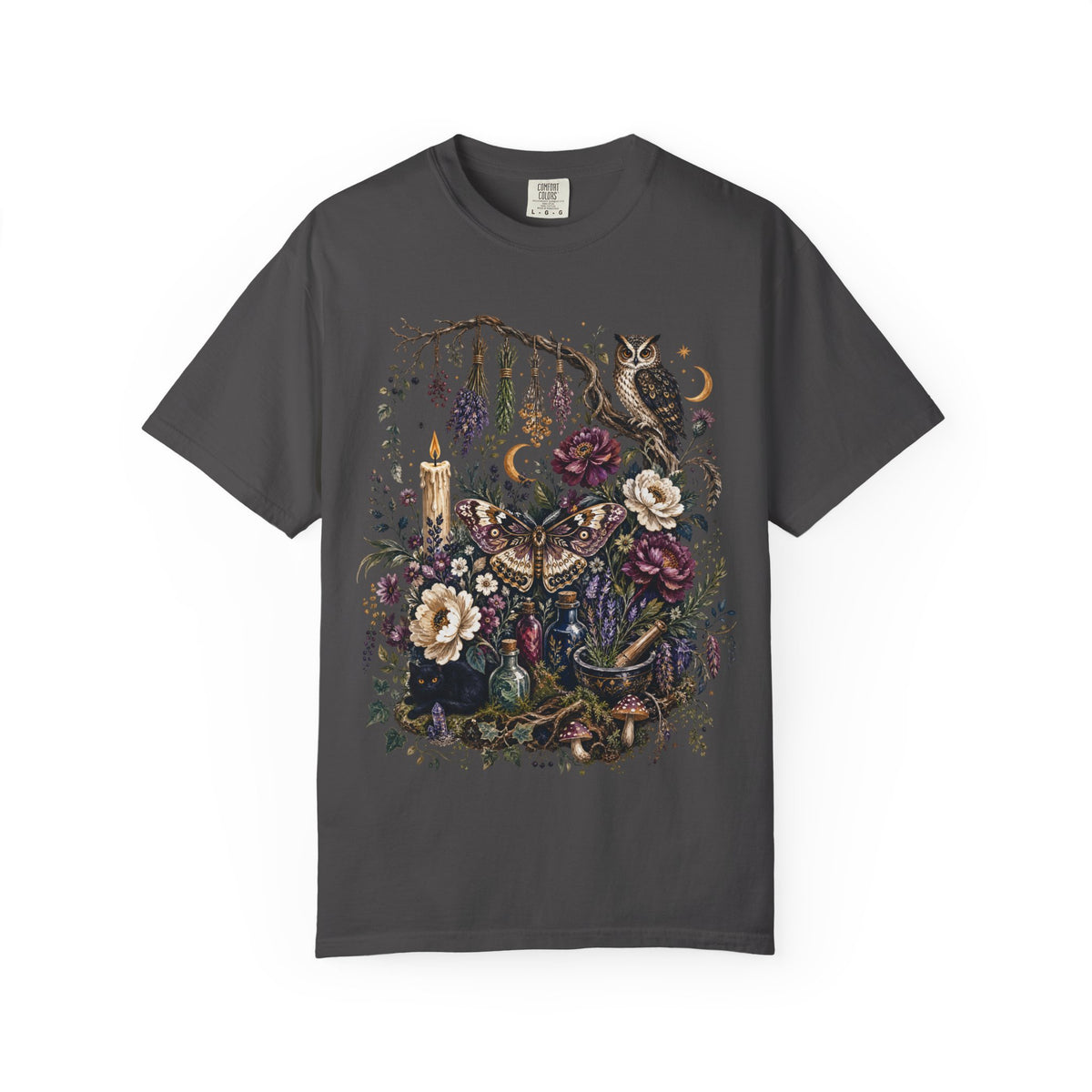 Mystical Forest Owl T-Shirt — Botanical Witchy Moonlight Art Tee, Midnight Eye, LLC