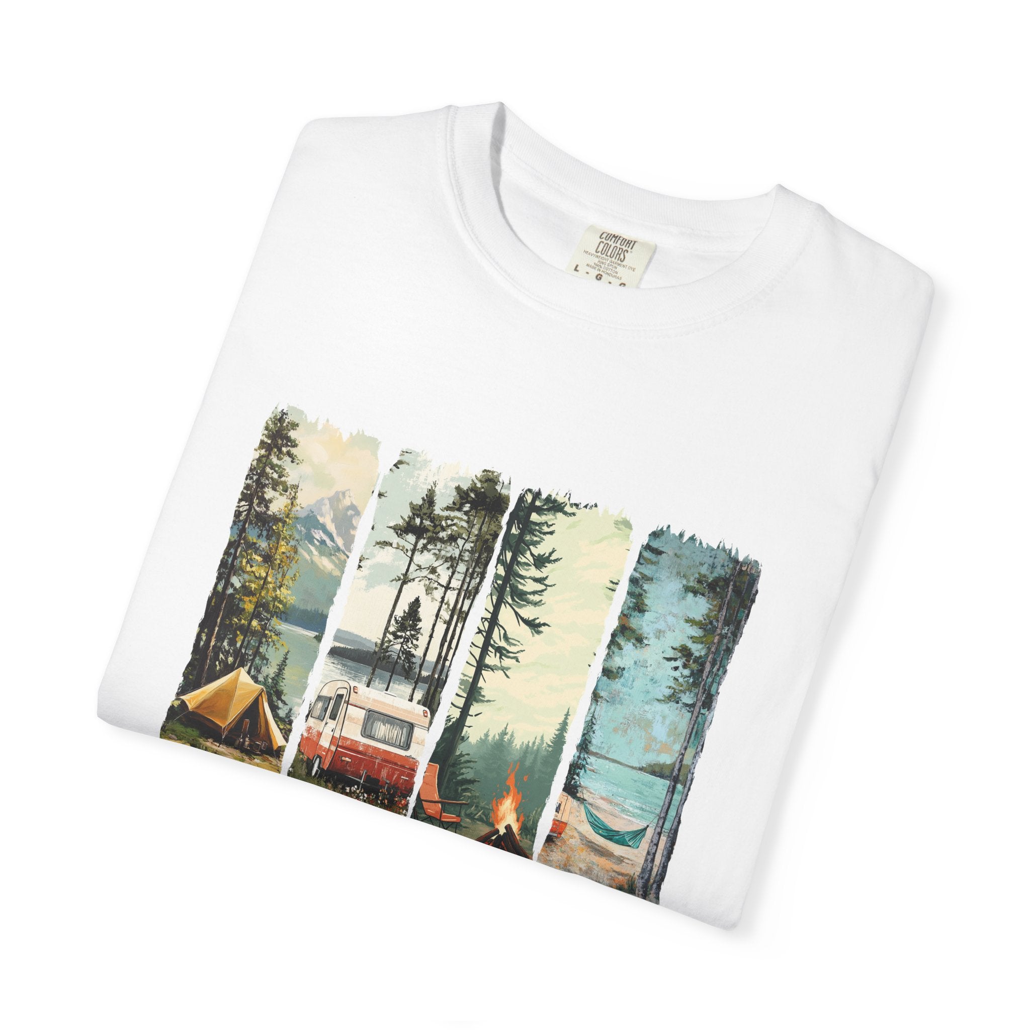 Camping Vibes T-Shirt — 'Camping Mode' Scenic Camper Retro Graphic Tee - Family Adventure Tee - Outdoor Tee - Midnight Eye, LLC
