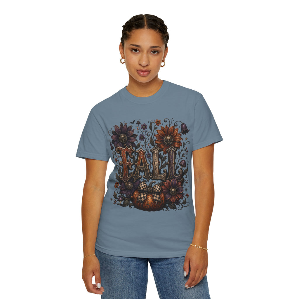Fall Floral Pumpkin Long Sleeve Tee - Whimsical Goth Floral Fall Graphic T-Shirt. midnight Eye, LLC