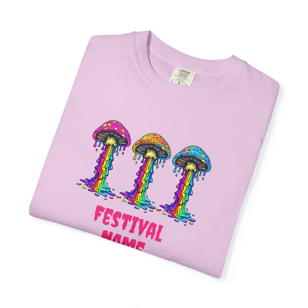 Personalized Rave Mushroom T-Shirt – Festival Tee. Enter Text and Year of Your Festival - Midnight Eye, LLC