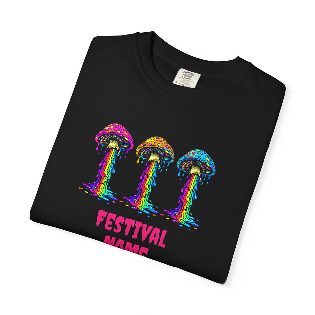 Personalized Rave Mushroom T-Shirt – Festival Tee. Enter Text and Year of Your Festival - Midnight Eye, LLC