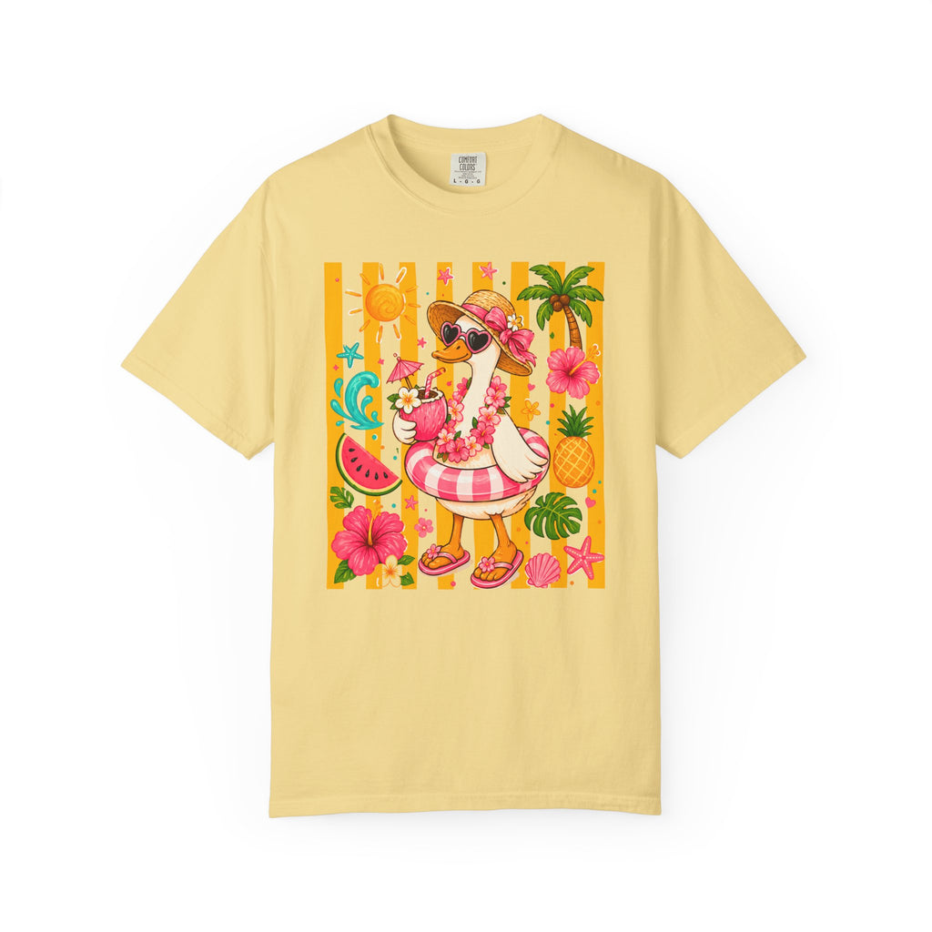 Silly Goose & Flamingo Tropical Beach Tee — Summer Vacation Shirt - Midnight Eye, LLC