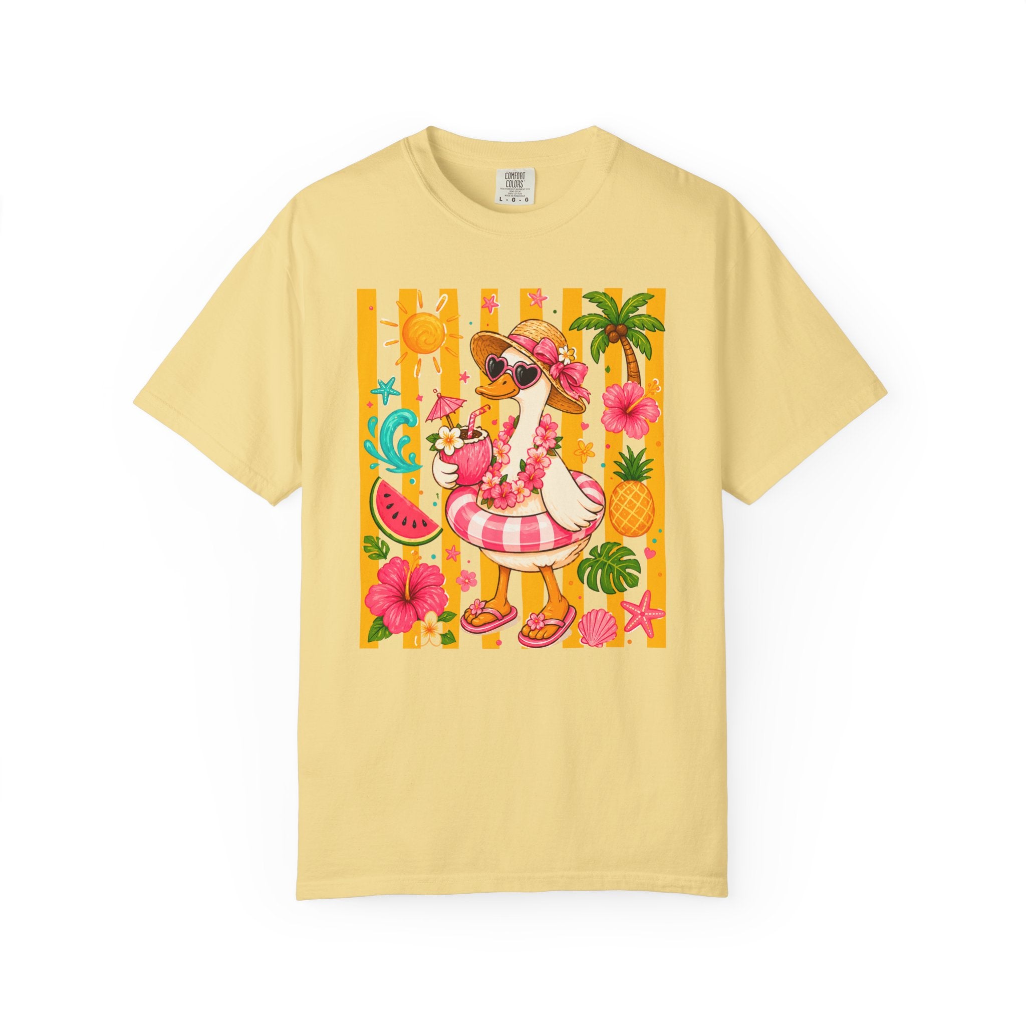 Silly Goose & Flamingo Tropical Beach Tee — Summer Vacation Shirt - Midnight Eye, LLC
