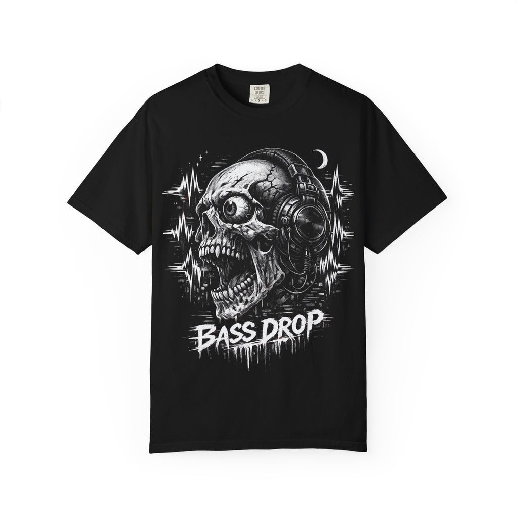 Bass Drop Skull T-Shirt — DJ Headphones Graphic Tee - Streetwear T-Shirt. Midnight Eye, LLC