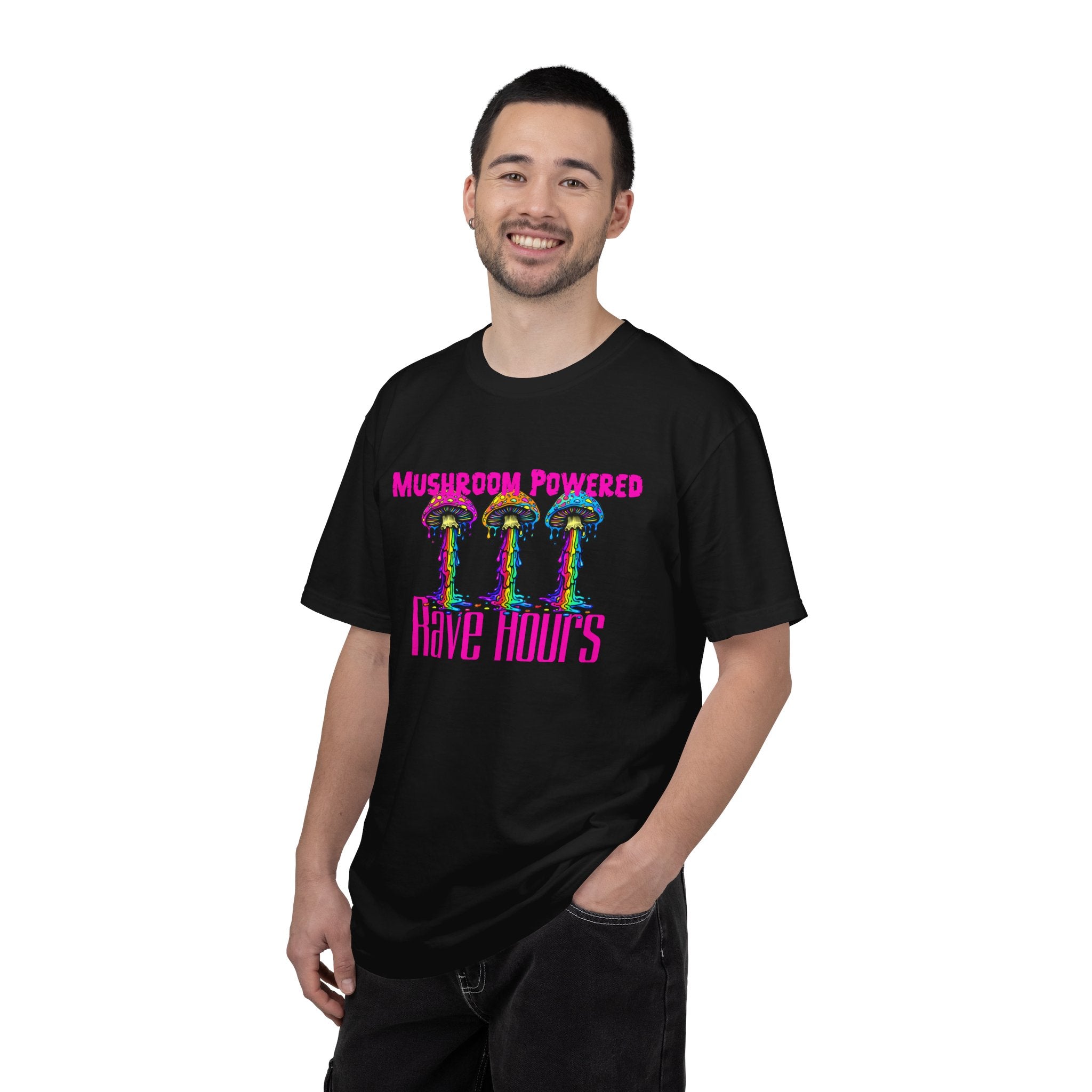 Rave Mushroom T-Shirt — “Mushroom Powered” Psychedelic Festival Tee - Midnight Eye, LLC