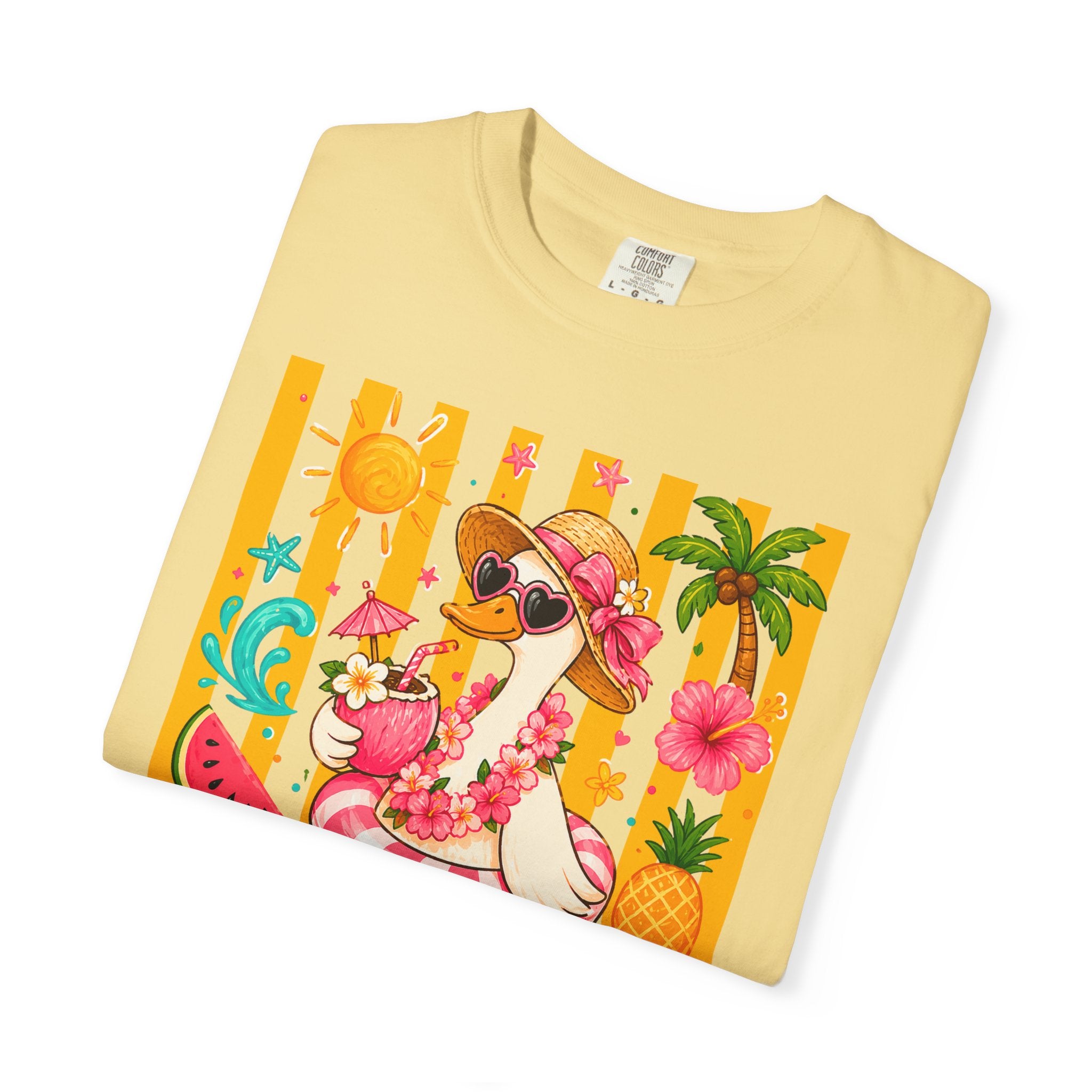 Silly Goose & Flamingo Tropical Beach Tee — Summer Vacation Shirt - Midnight Eye, LLC