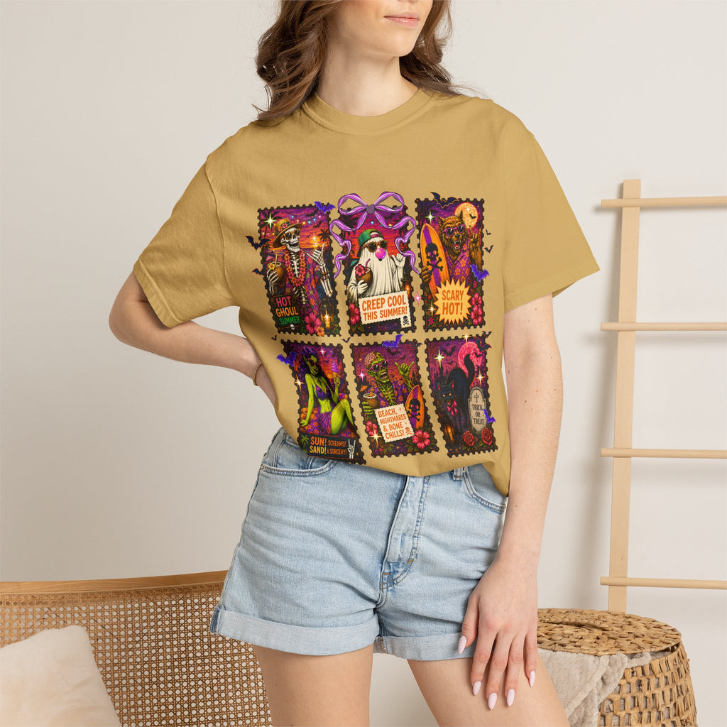 Halloween Witch Postage Stamp T-Shirt — Vintage Spooky Pin-Up Graphic Tee. Midnight Eye, LLC. 