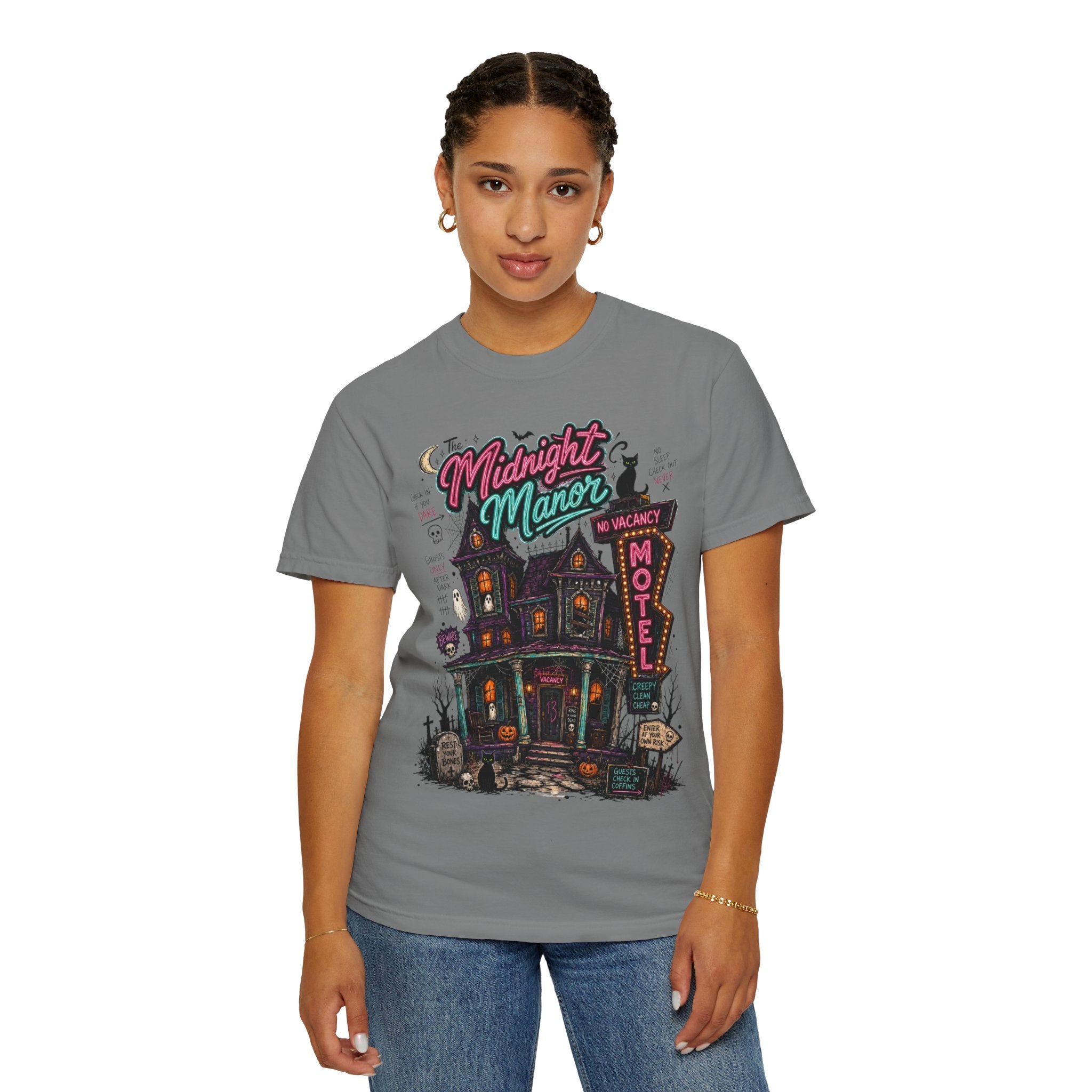 Midnight Manor Motel T-Shirt — Haunted House Horror Tee. Midnight Eye, LLC