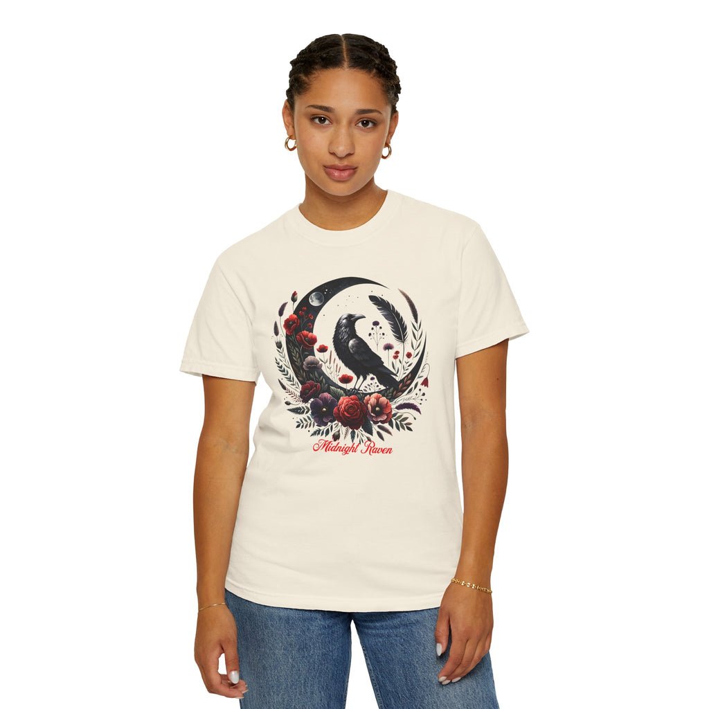 Moon Raven Floral T-Shirt — "Midnight Bloom" Graphic Tee - Mystical Moon Tee - Dark Aesthetic T-Shirt - Midnight Eye, LLC