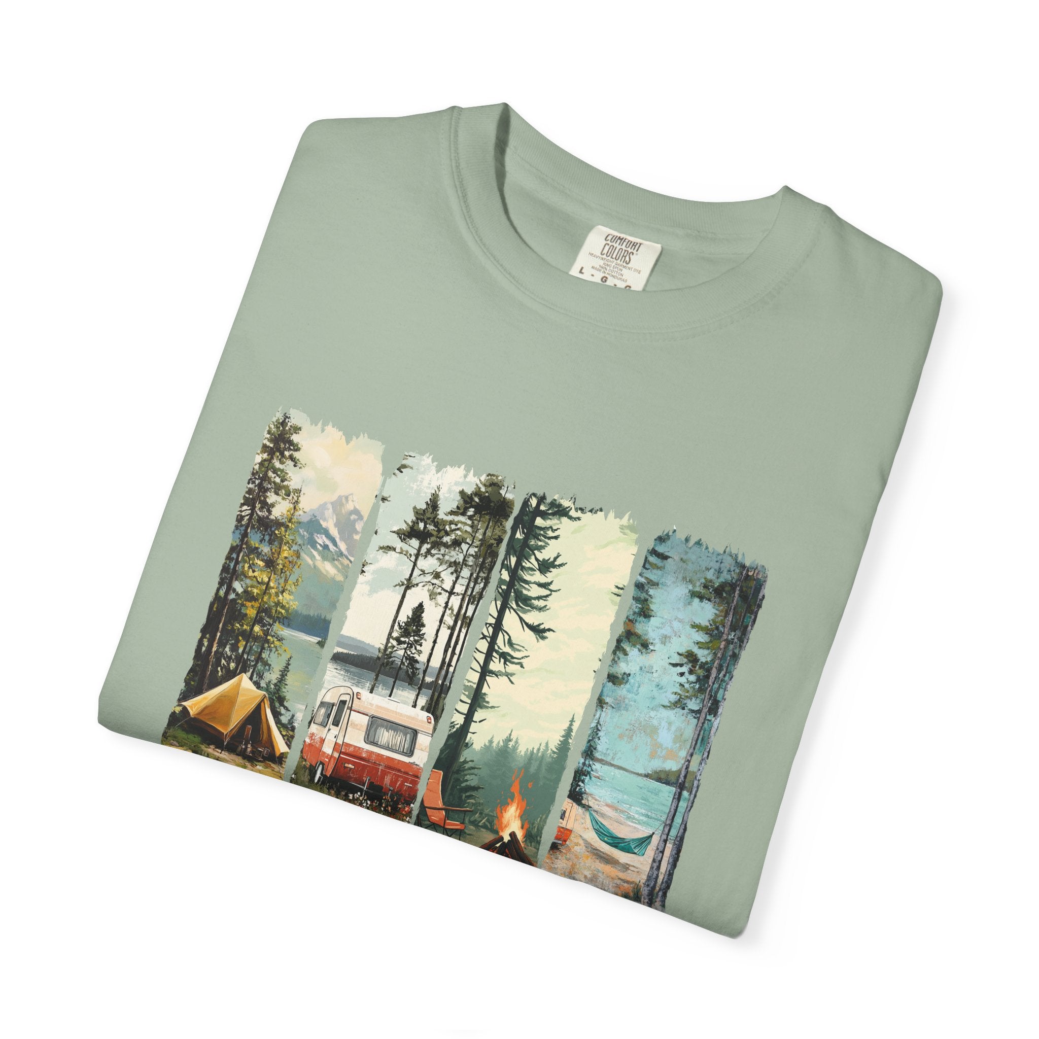 Camping Vibes T-Shirt — 'Camping Mode' Scenic Camper Retro Graphic Tee - Family Adventure Tee - Outdoor Tee - Midnight Eye, LLC