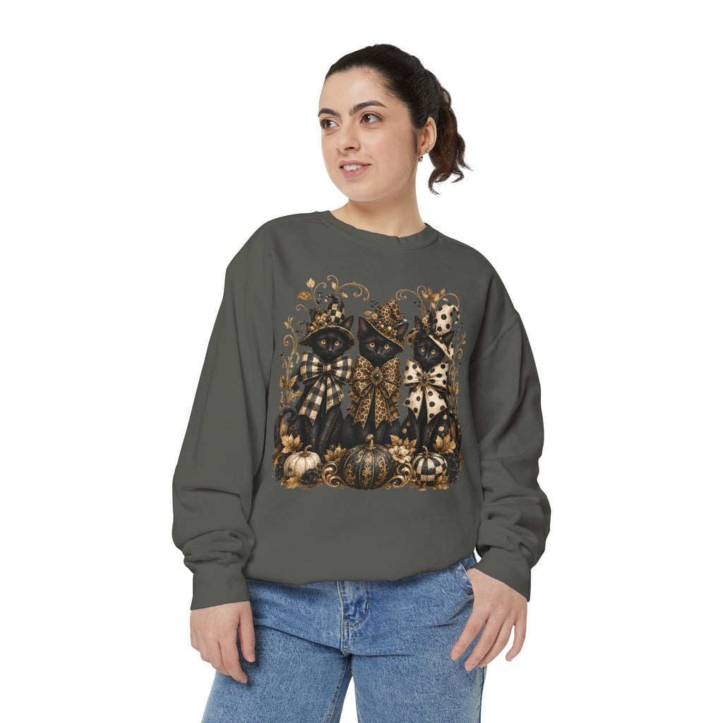 Fall Cats and Pumpkins Crewneck — Comfort Colors Unisex Fleece. Midnight Eye, LLC